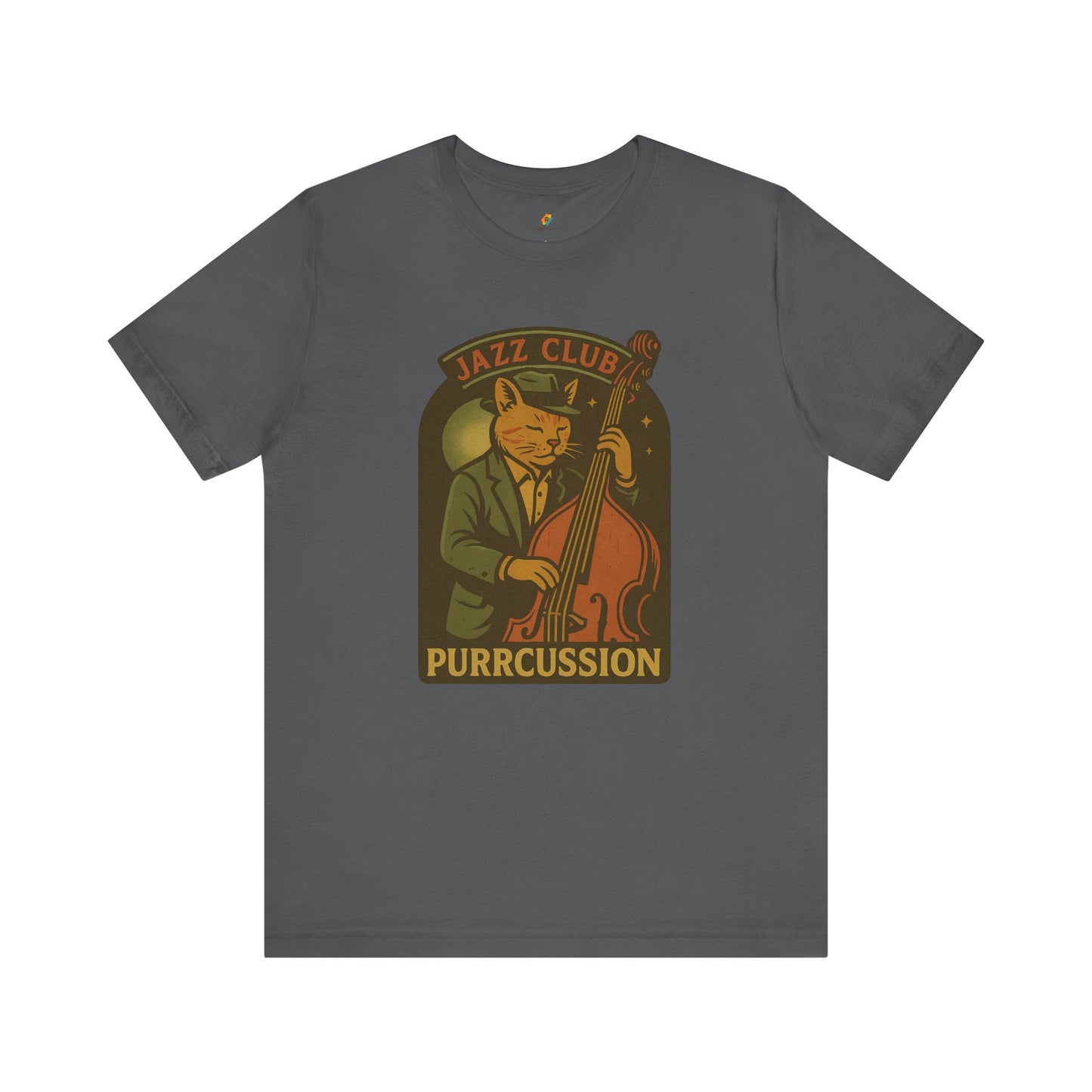 Purrcussion - Jazz Cat Playing on Cello - Unisex 100% Cotton T-shirt