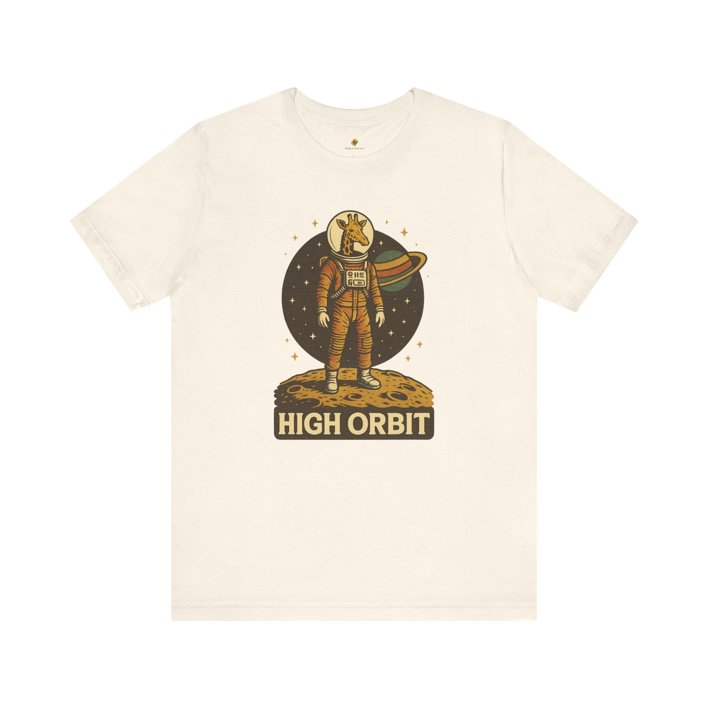 High Orbit - Old School Giraffe Astronaut in Space - Unisex 100% Cotton T-shirt