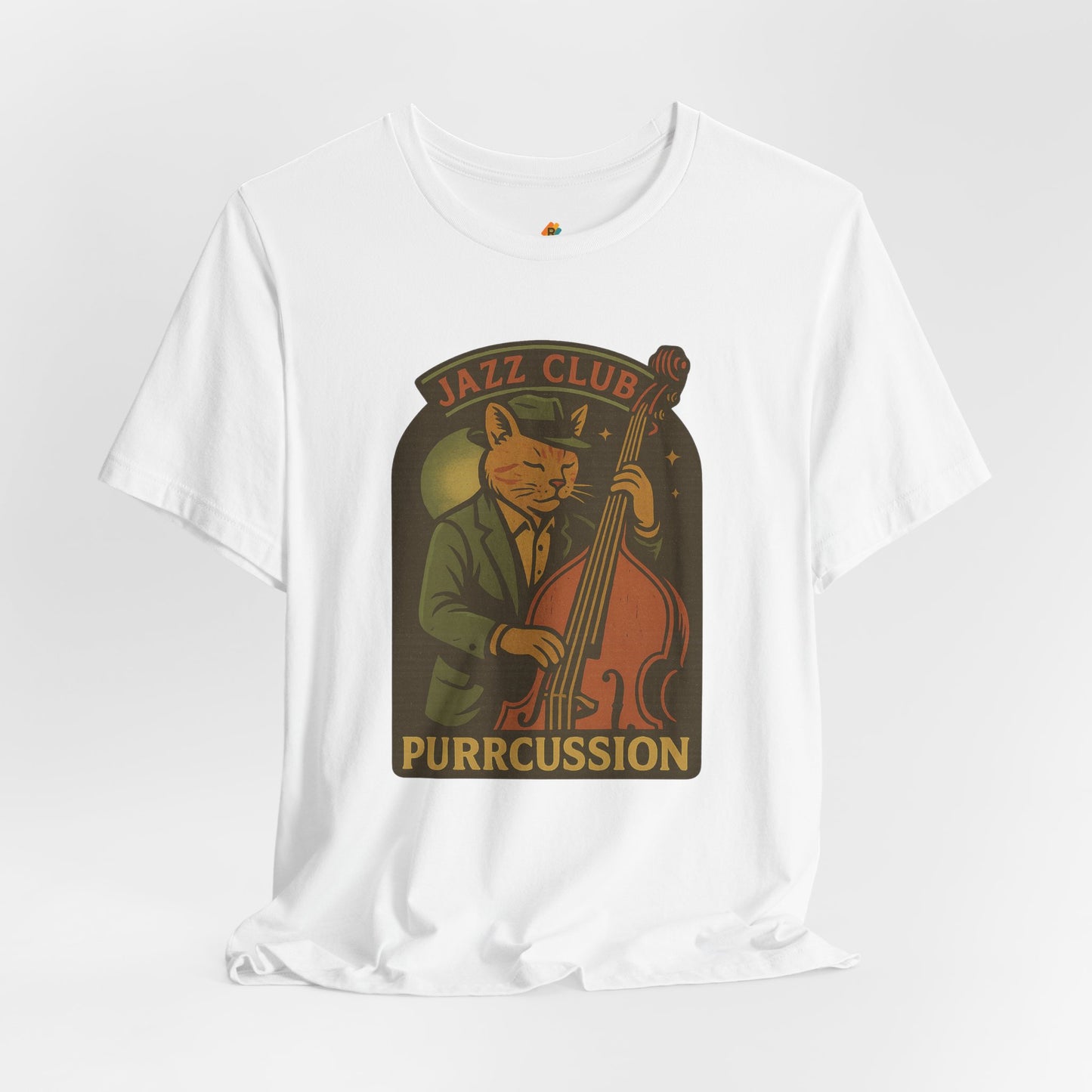 Purrcussion - Jazz Cat Playing on Cello - Unisex 100% Cotton T-shirt