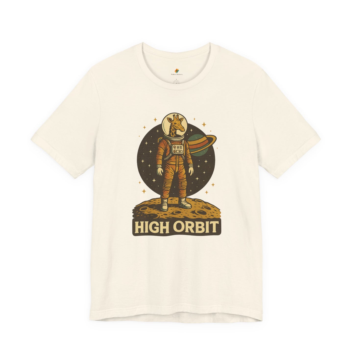 High Orbit - Old School Giraffe Astronaut in Space - Unisex 100% Cotton T-shirt