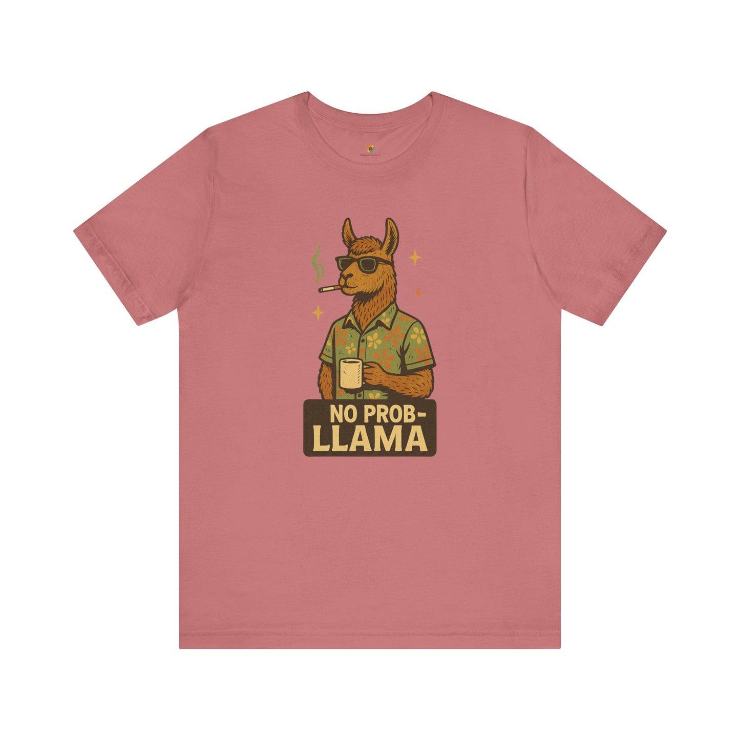 No Prob-llama - Old School Smoking and Coffee Drinking Llama - Unisex 100% Cotton T-shirt