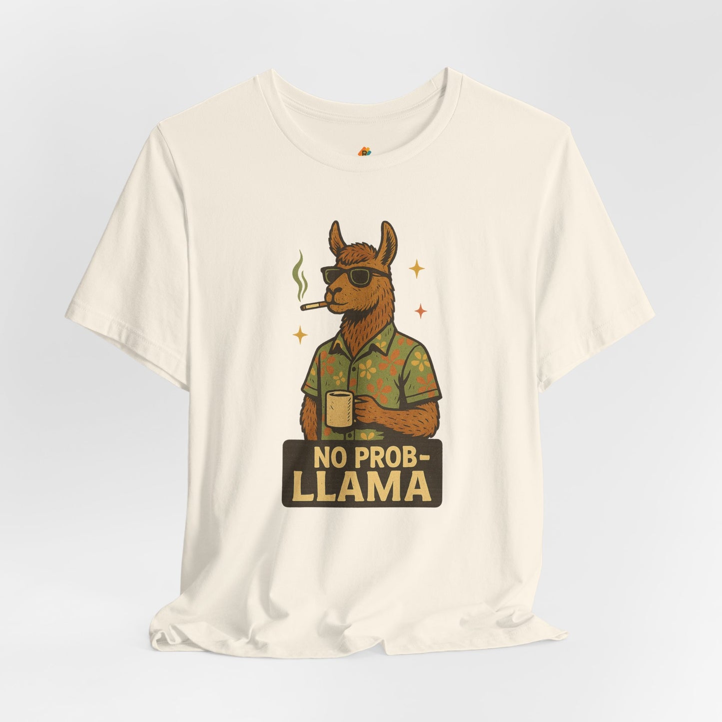 No Prob-llama - Old School Smoking and Coffee Drinking Llama - Unisex 100% Cotton T-shirt