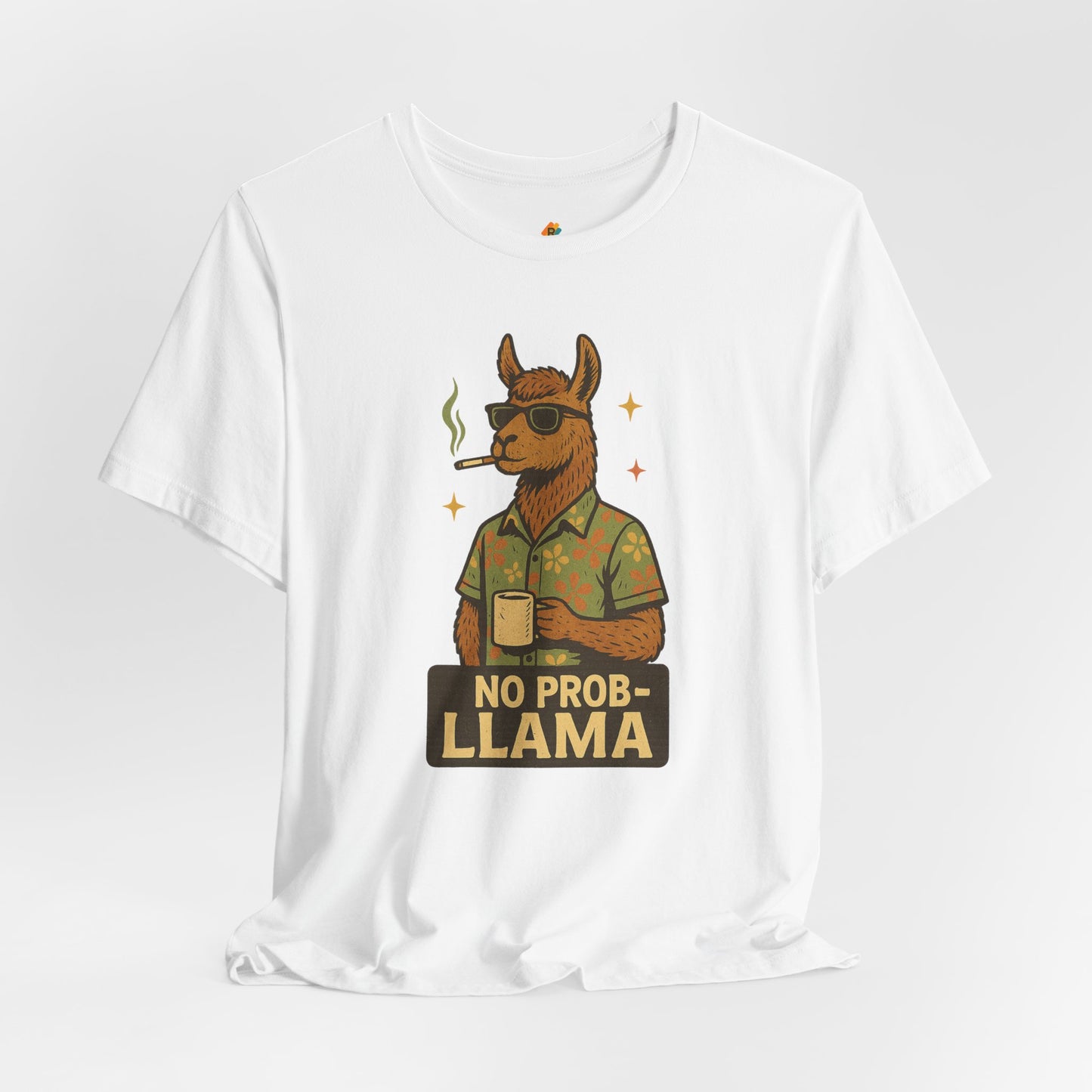 No Prob-llama - Old School Smoking and Coffee Drinking Llama - Unisex 100% Cotton T-shirt