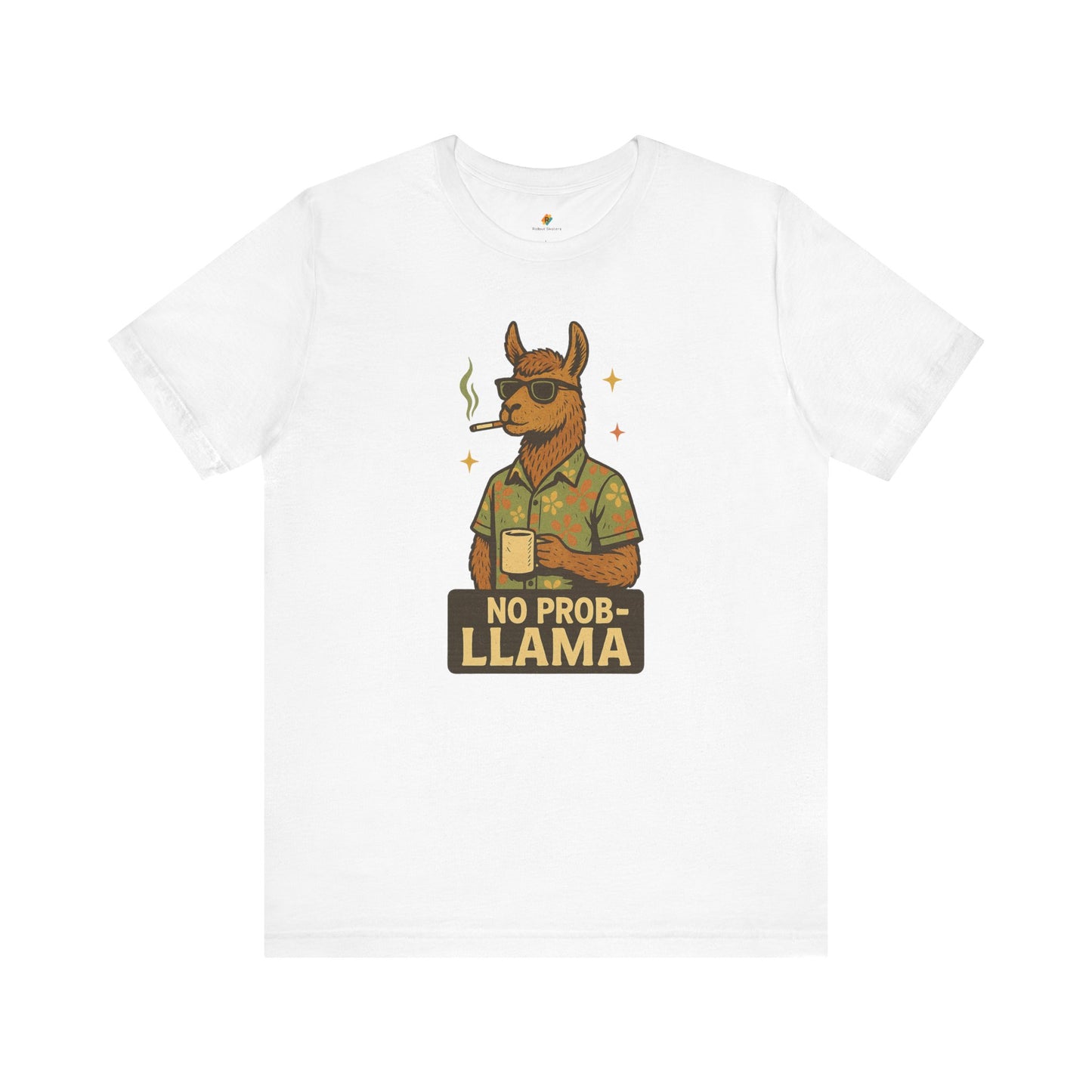 No Prob-llama - Old School Smoking and Coffee Drinking Llama - Unisex 100% Cotton T-shirt