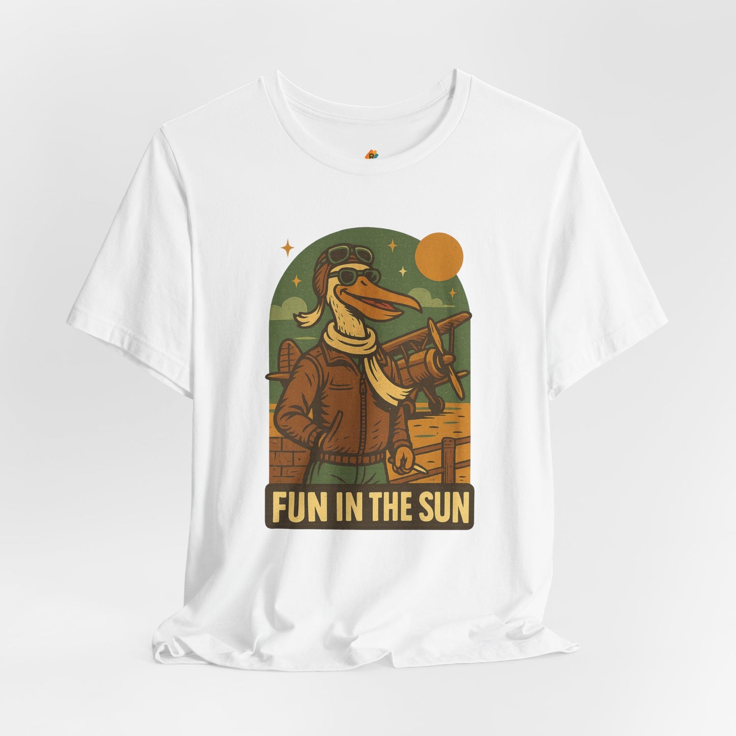Fun in the Sun - Retro Funny Old School Veteran Pilot Pelican - Unisex 100% Cotton T-shirt