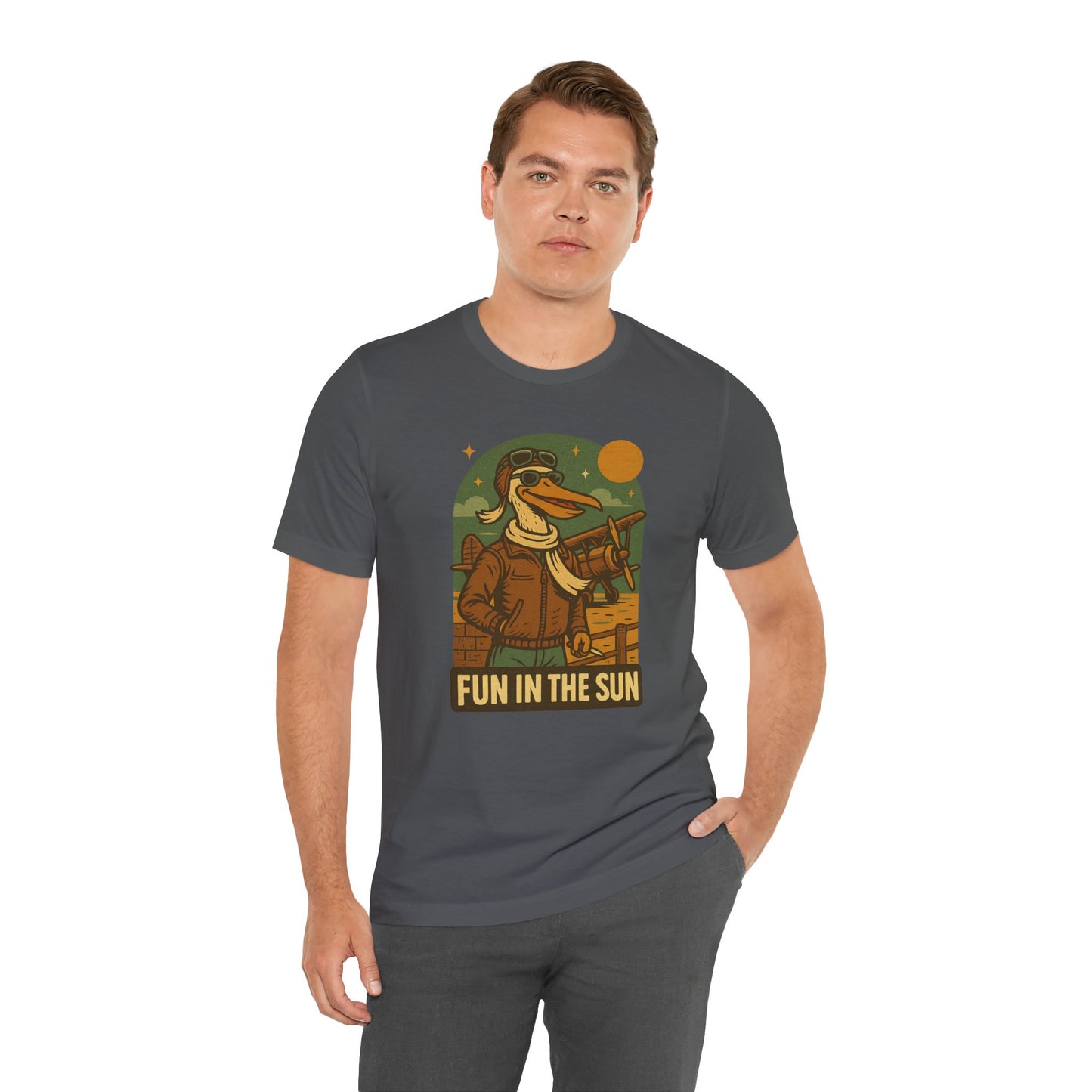 Fun in the Sun - Retro Funny Old School Veteran Pilot Pelican - Unisex 100% Cotton T-shirt