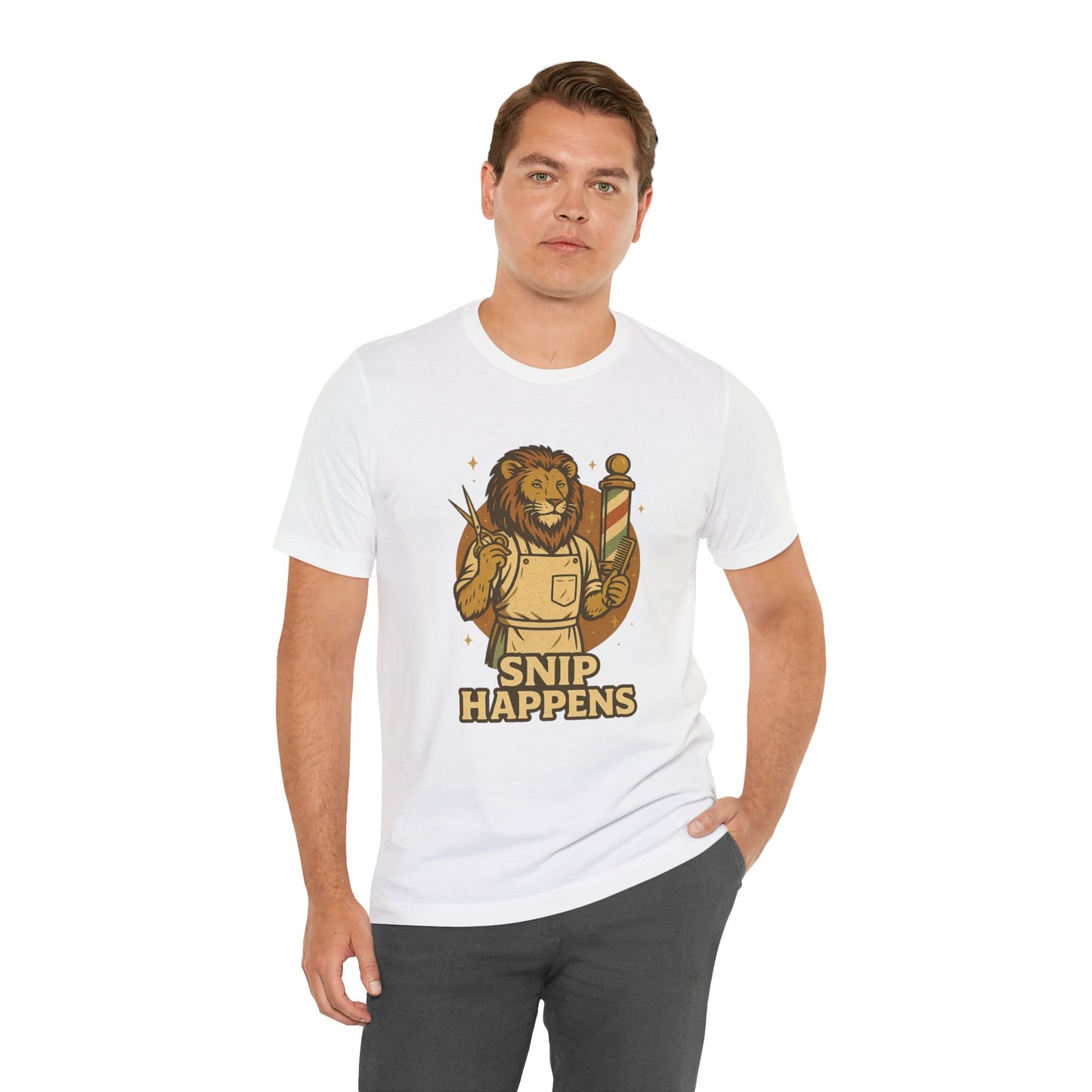 Snip Happens - Retro Vintage Funny Old School Lion Hairdresser - Unisex 100% Cotton T-shirt
