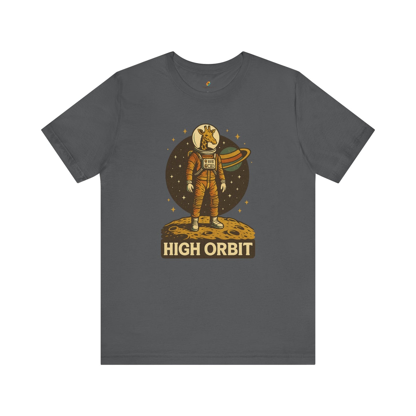 High Orbit - Old School Giraffe Astronaut in Space - Unisex 100% Cotton T-shirt