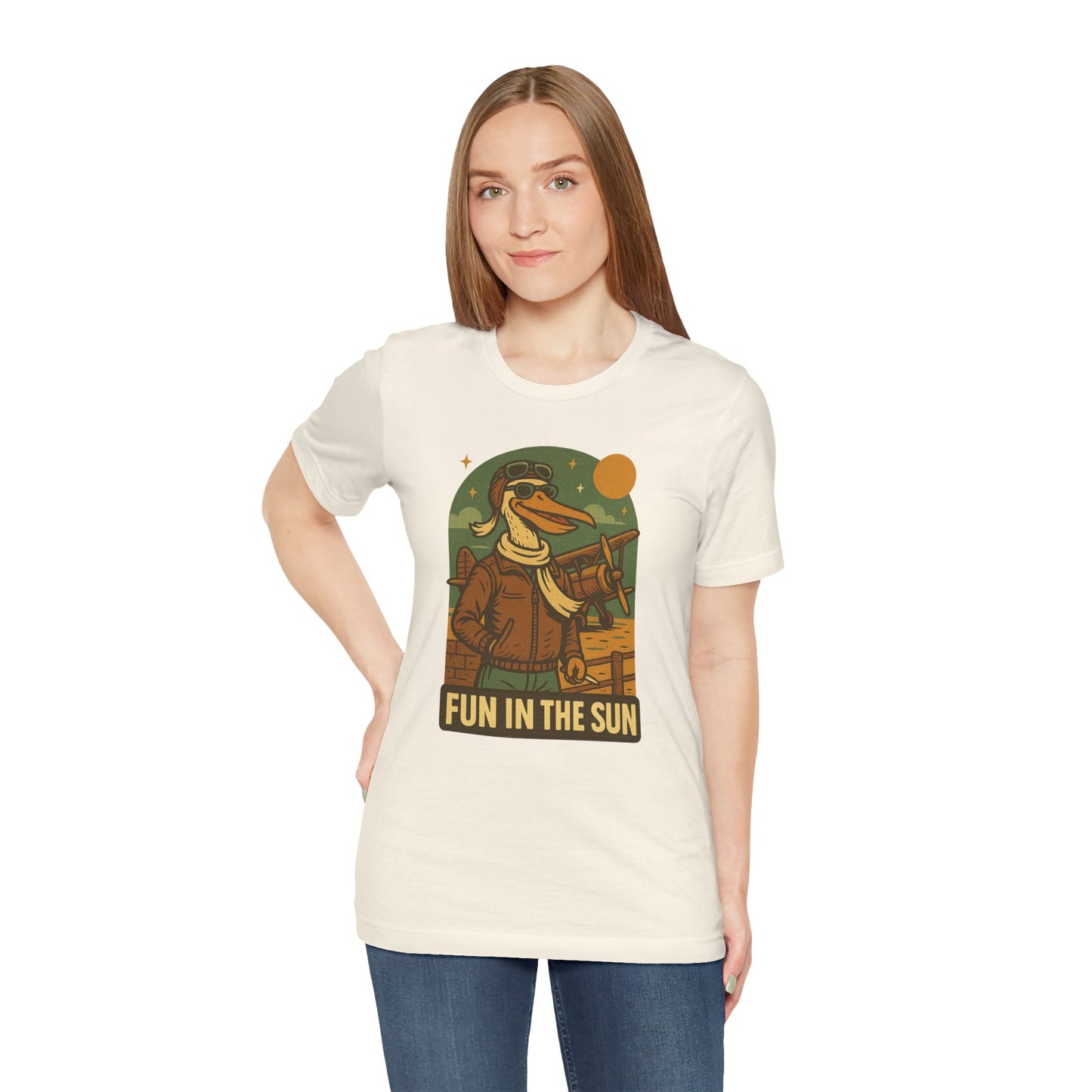 Fun in the Sun - Retro Funny Old School Veteran Pilot Pelican - Unisex 100% Cotton T-shirt