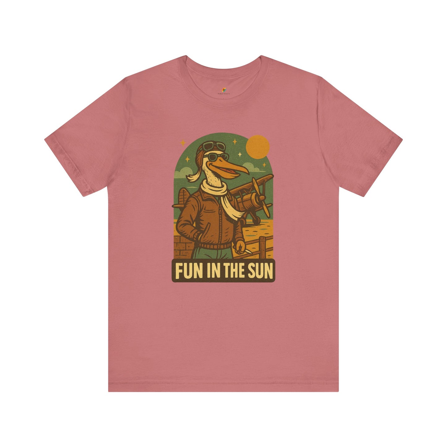 Fun in the Sun - Retro Funny Old School Veteran Pilot Pelican - Unisex 100% Cotton T-shirt