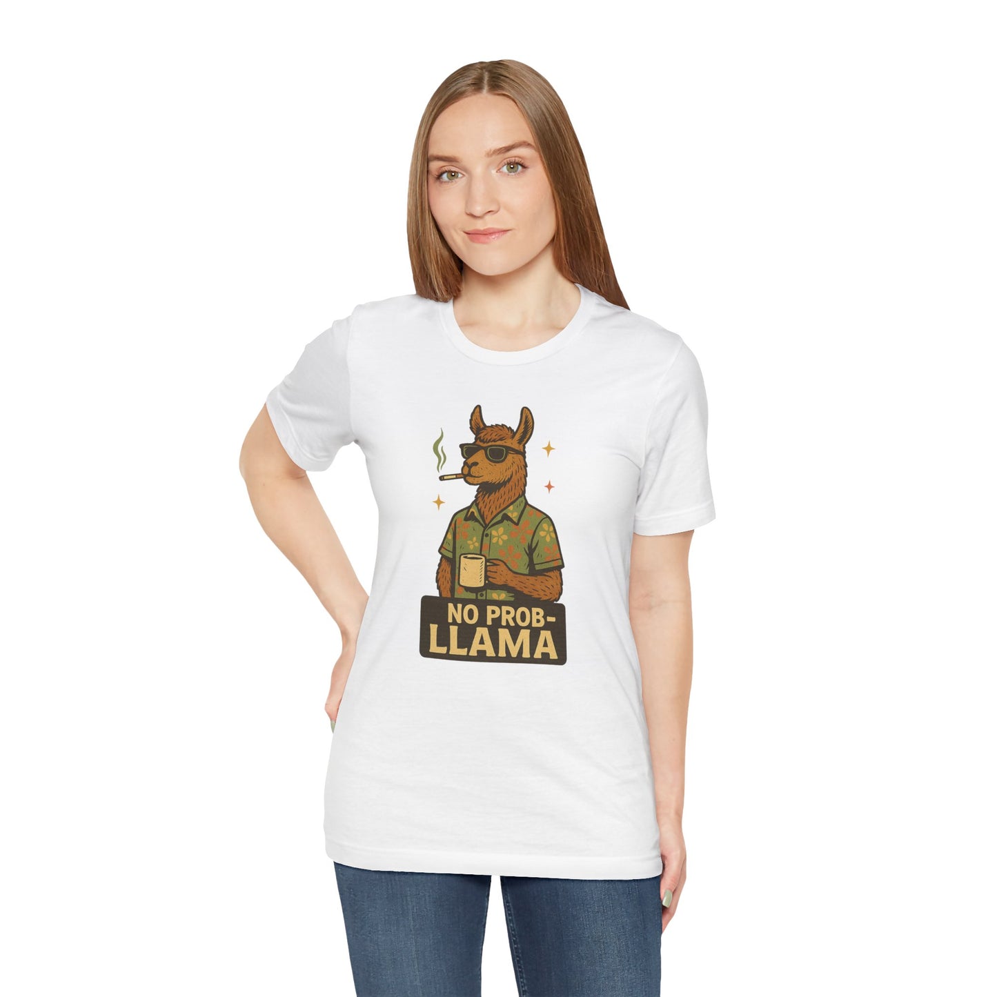 No Prob-llama - Old School Smoking and Coffee Drinking Llama - Unisex 100% Cotton T-shirt