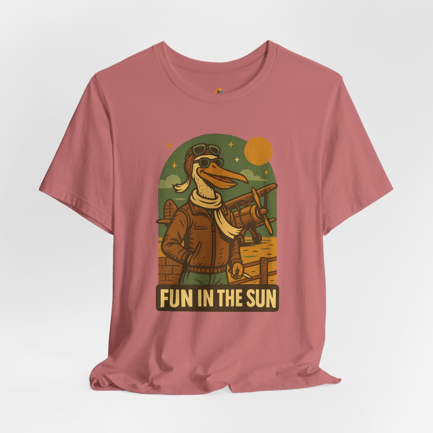 Fun in the Sun - Retro Funny Old School Veteran Pilot Pelican - Unisex 100% Cotton T-shirt