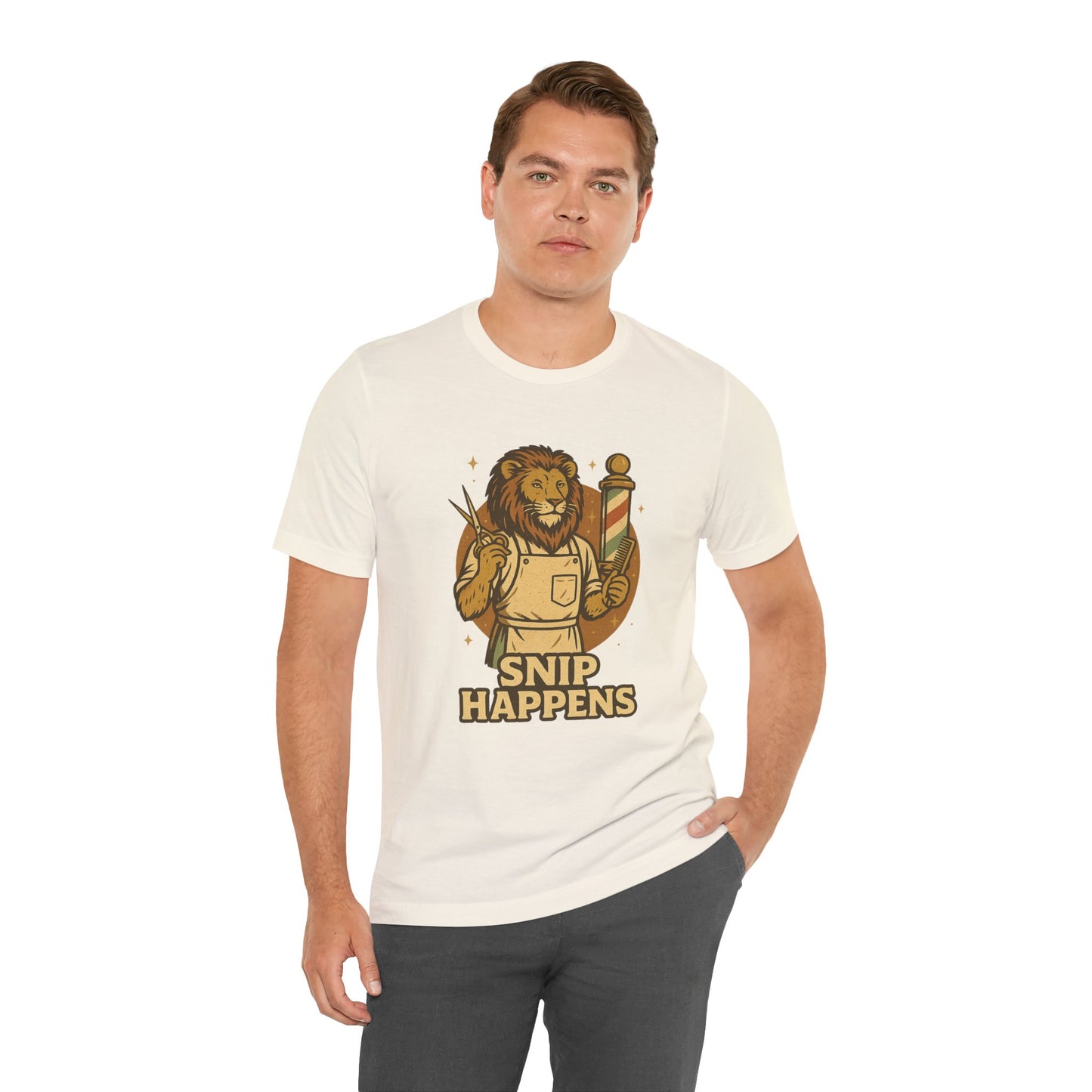 Snip Happens - Retro Vintage Funny Old School Lion Hairdresser - Unisex 100% Cotton T-shirt