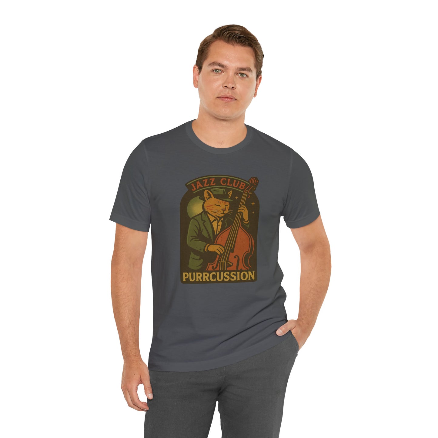 Purrcussion - Jazz Cat Playing on Cello - Unisex 100% Cotton T-shirt