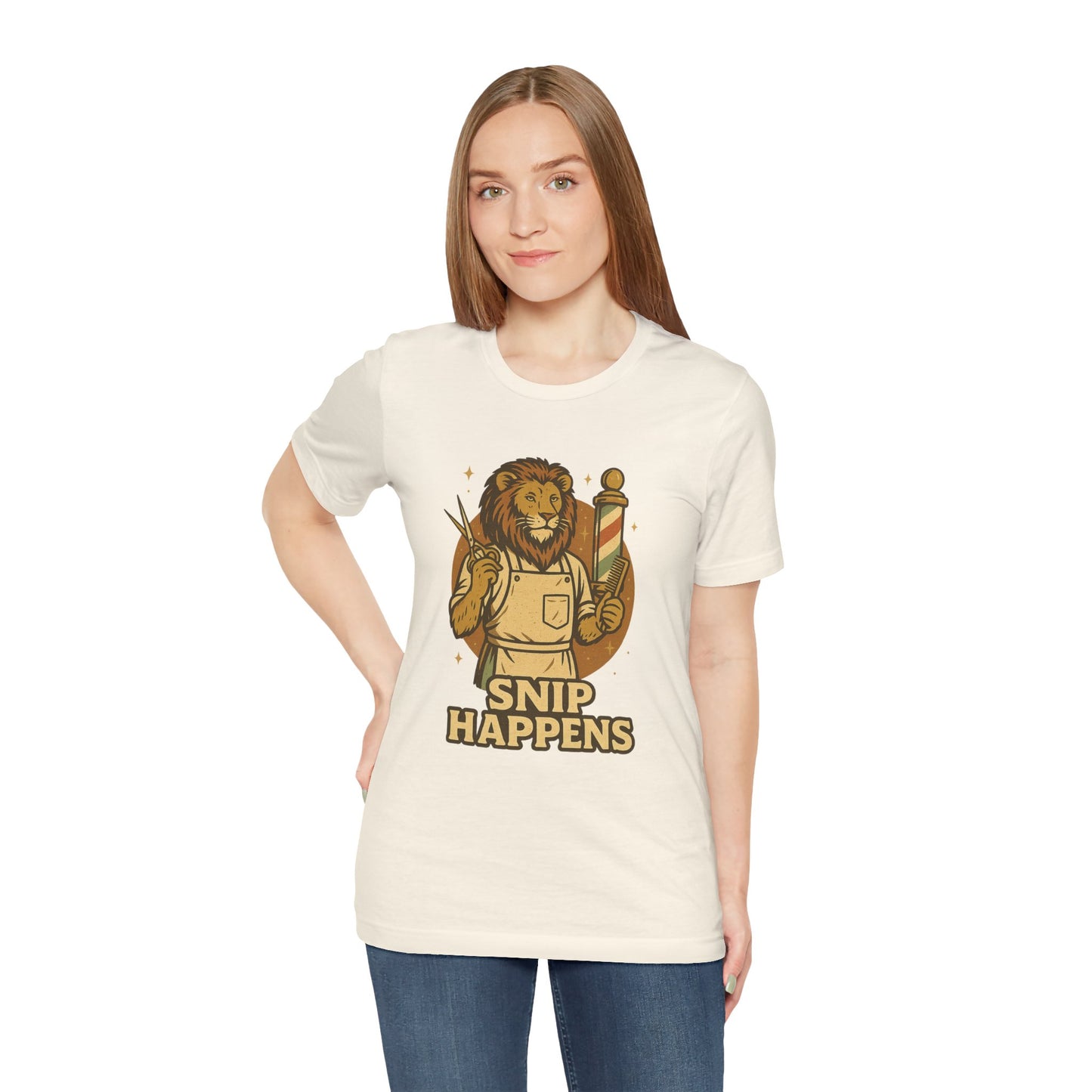 Snip Happens - Retro Vintage Funny Old School Lion Hairdresser - Unisex 100% Cotton T-shirt