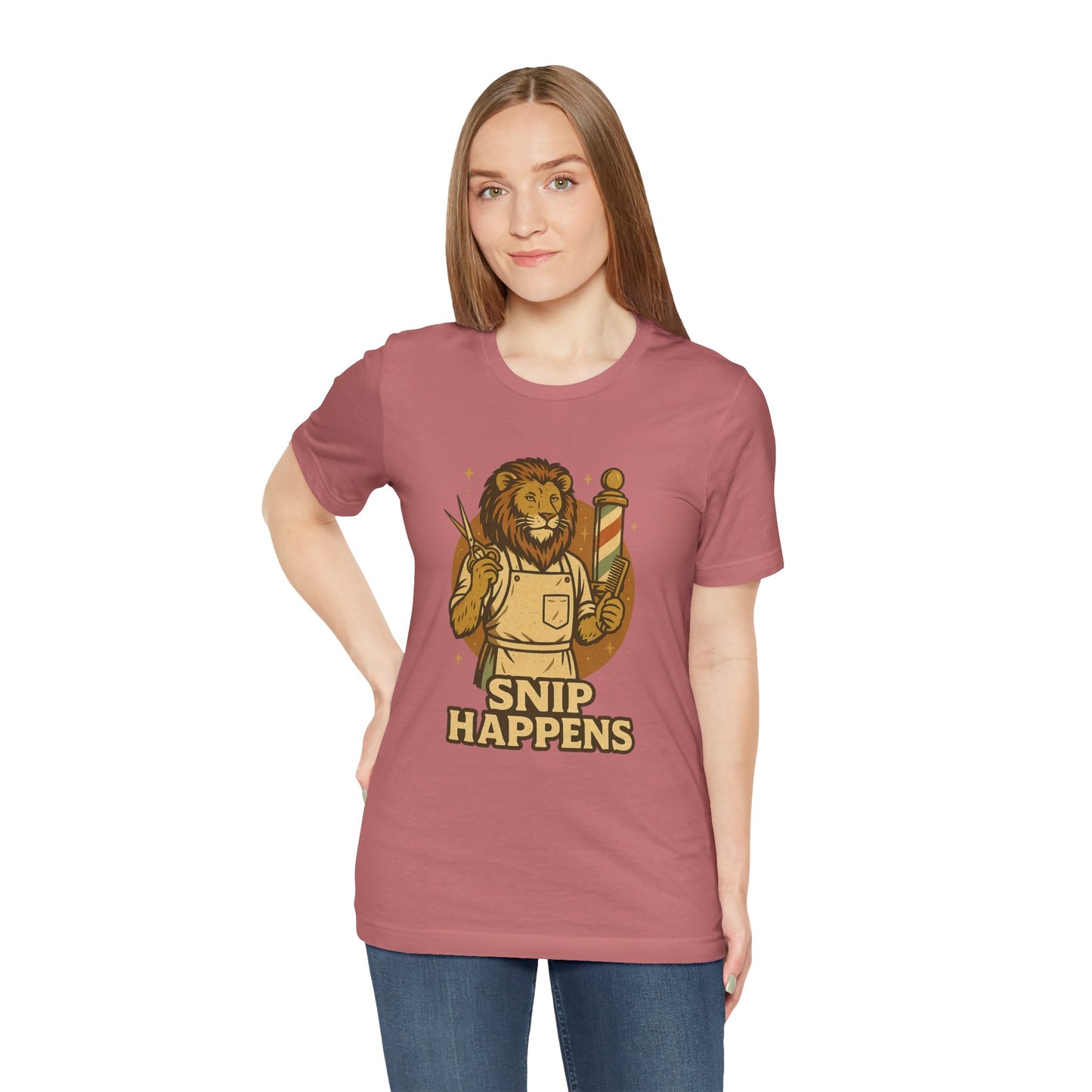 Snip Happens - Retro Vintage Funny Old School Lion Hairdresser - Unisex 100% Cotton T-shirt