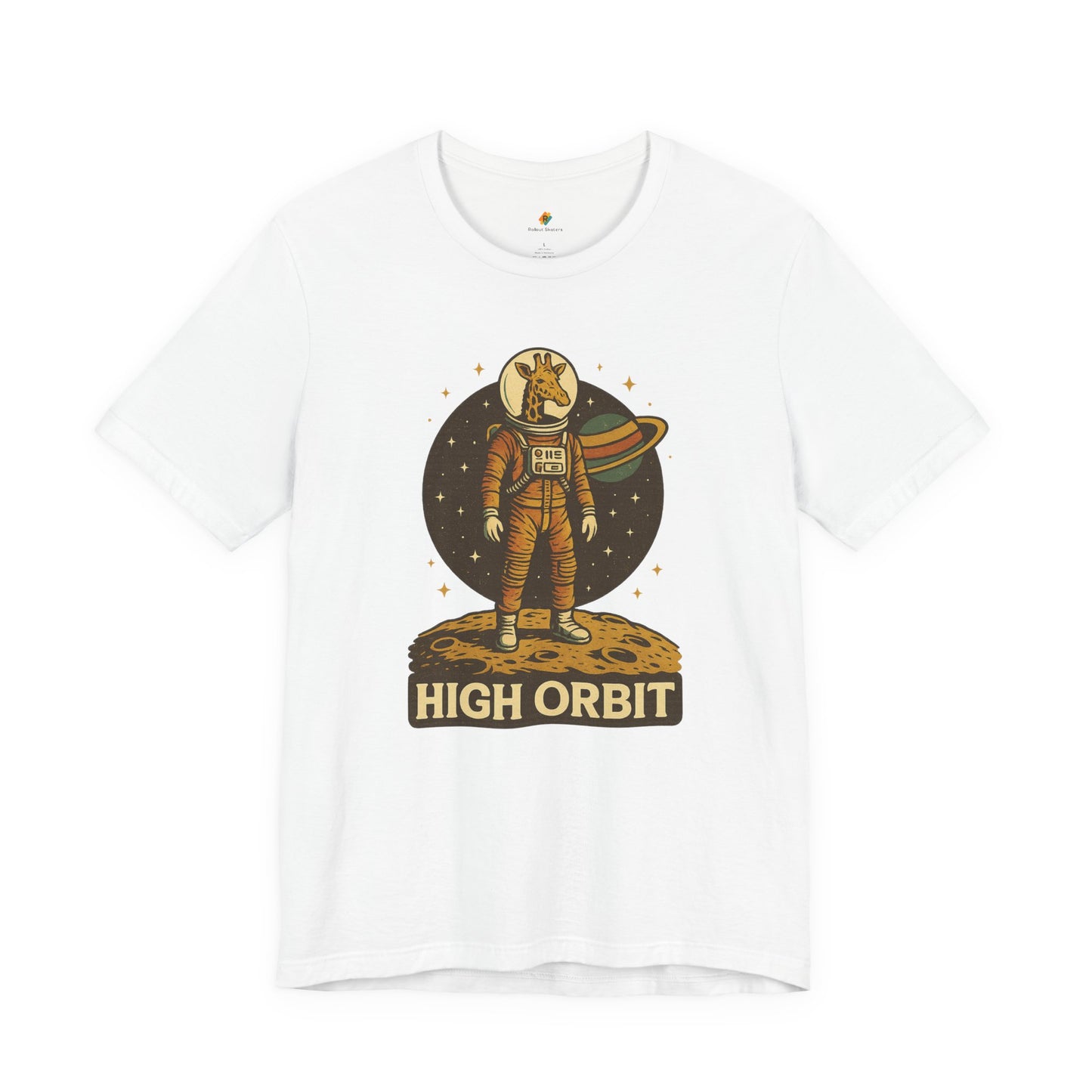 High Orbit - Old School Giraffe Astronaut in Space - Unisex 100% Cotton T-shirt