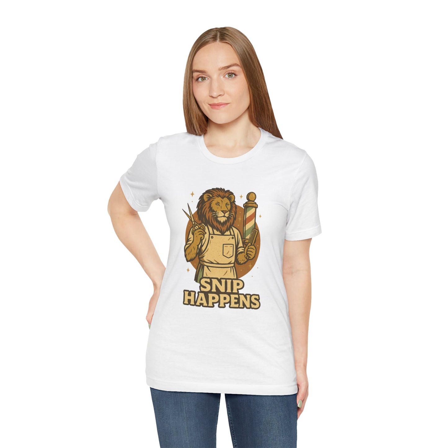 Snip Happens - Retro Vintage Funny Old School Lion Hairdresser - Unisex 100% Cotton T-shirt