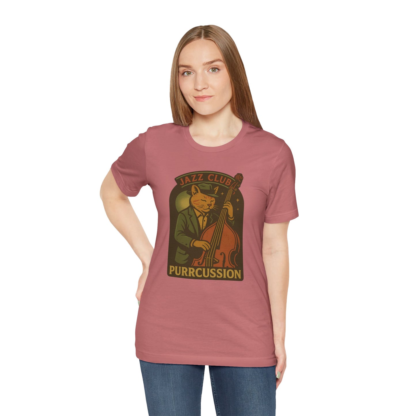 Purrcussion - Jazz Cat Playing on Cello - Unisex 100% Cotton T-shirt