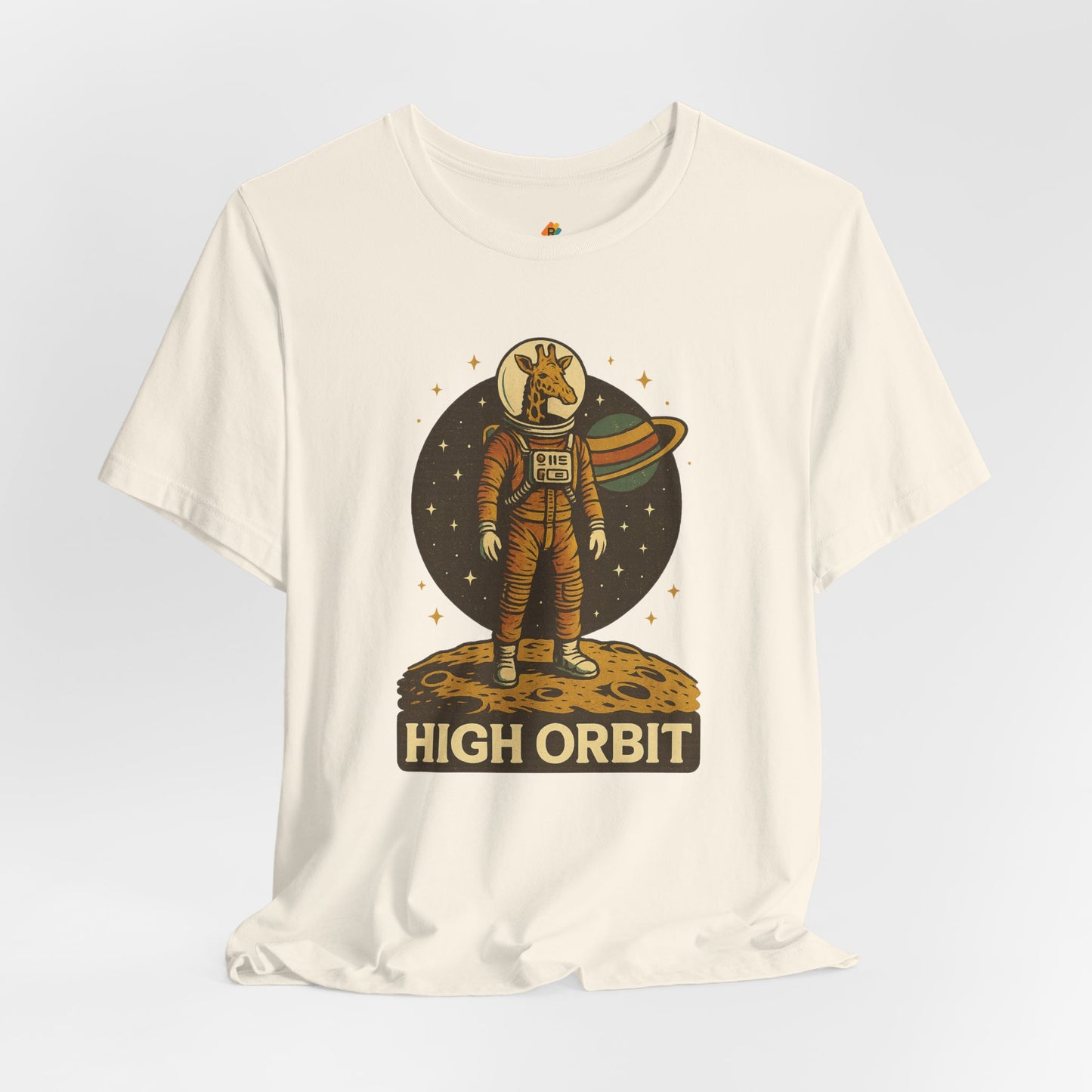High Orbit - Old School Giraffe Astronaut in Space - Unisex 100% Cotton T-shirt