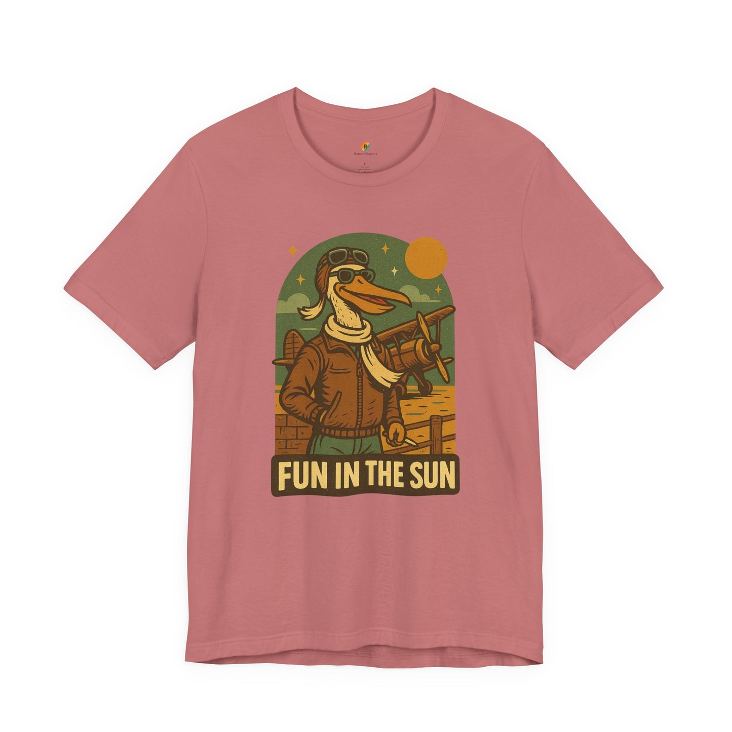 Fun in the Sun - Retro Funny Old School Veteran Pilot Pelican - Unisex 100% Cotton T-shirt