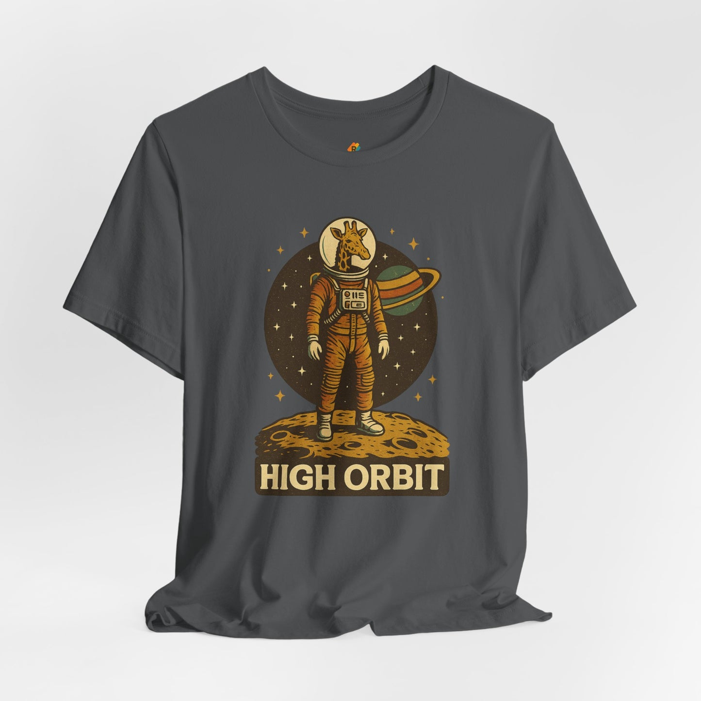 High Orbit - Old School Giraffe Astronaut in Space - Unisex 100% Cotton T-shirt