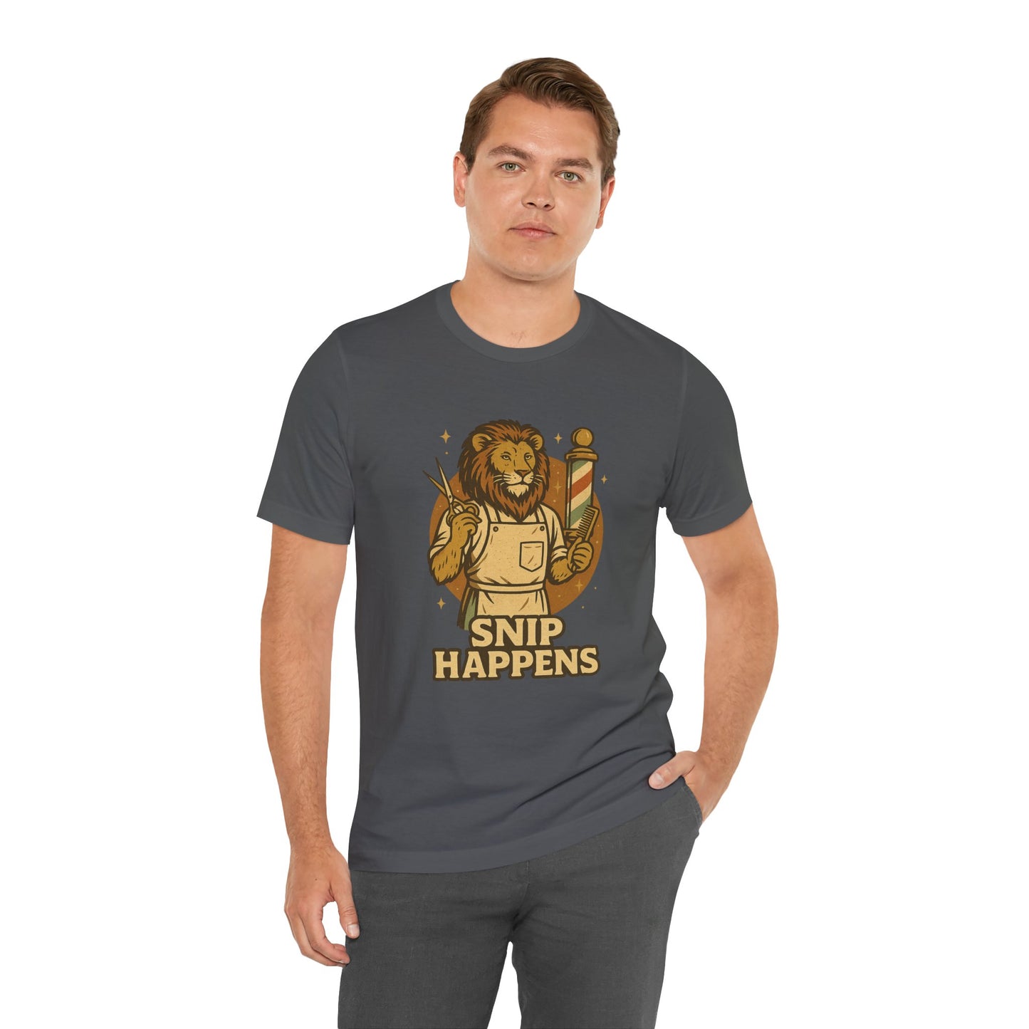 Snip Happens - Retro Vintage Funny Old School Lion Hairdresser - Unisex 100% Cotton T-shirt