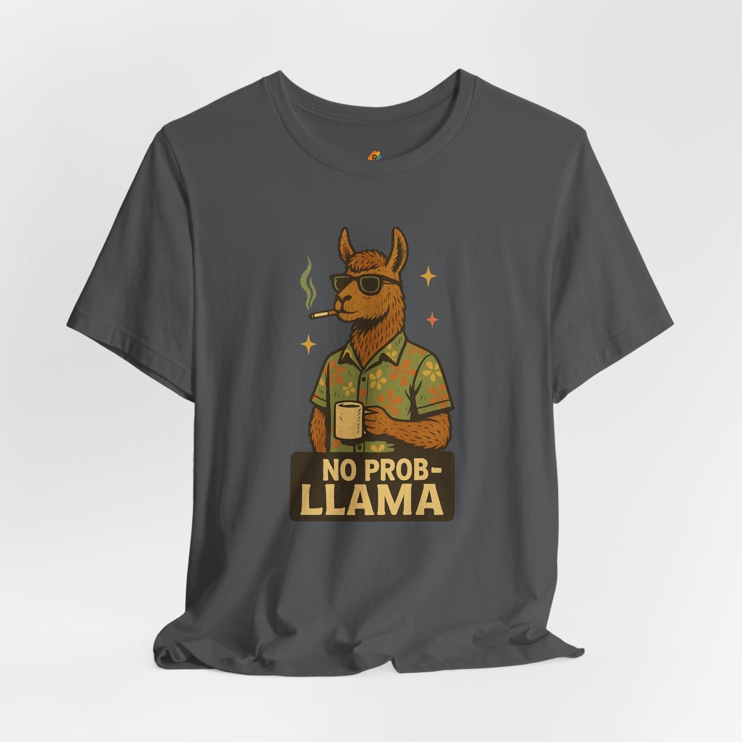 No Prob-llama - Old School Smoking and Coffee Drinking Llama - Unisex 100% Cotton T-shirt