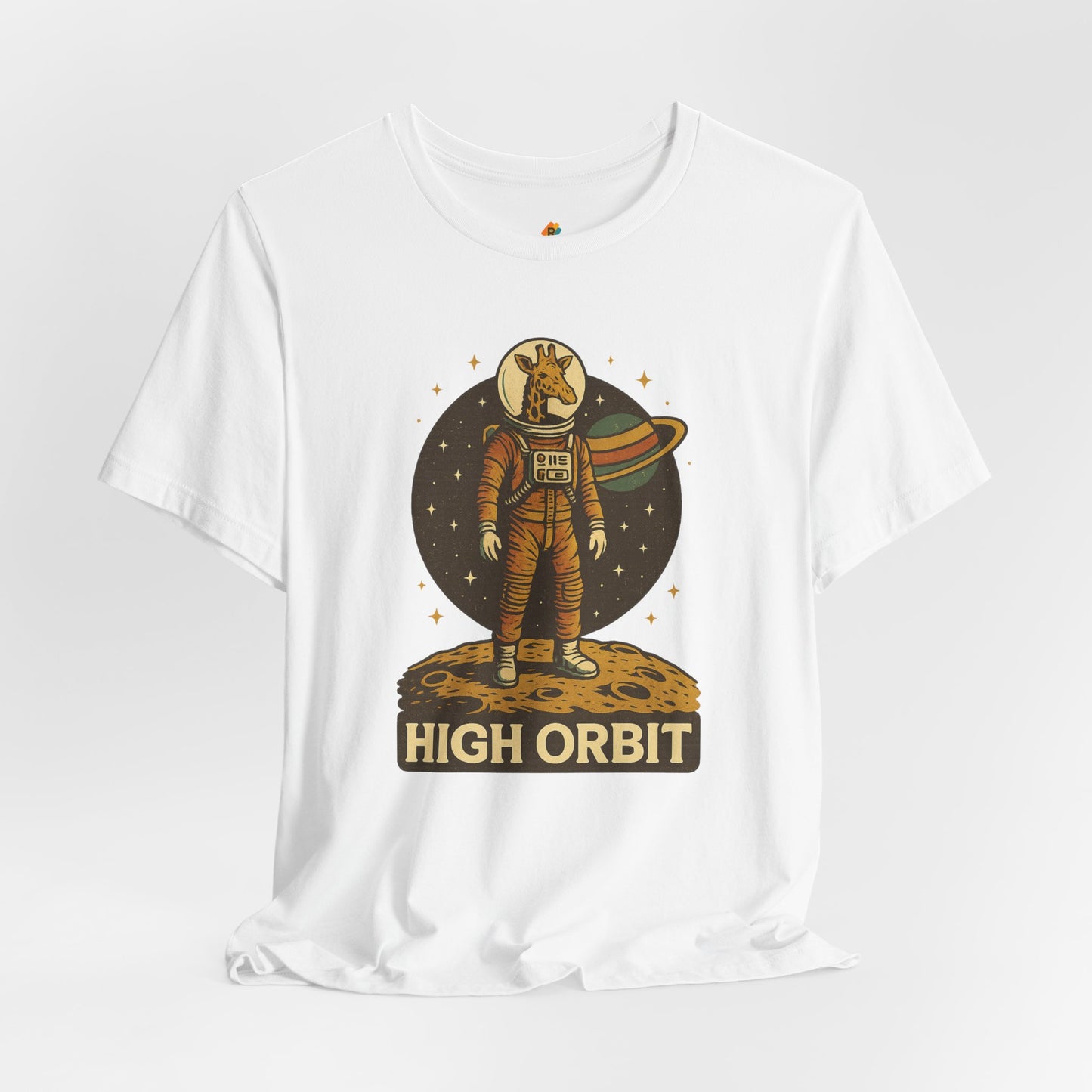 High Orbit - Old School Giraffe Astronaut in Space - Unisex 100% Cotton T-shirt