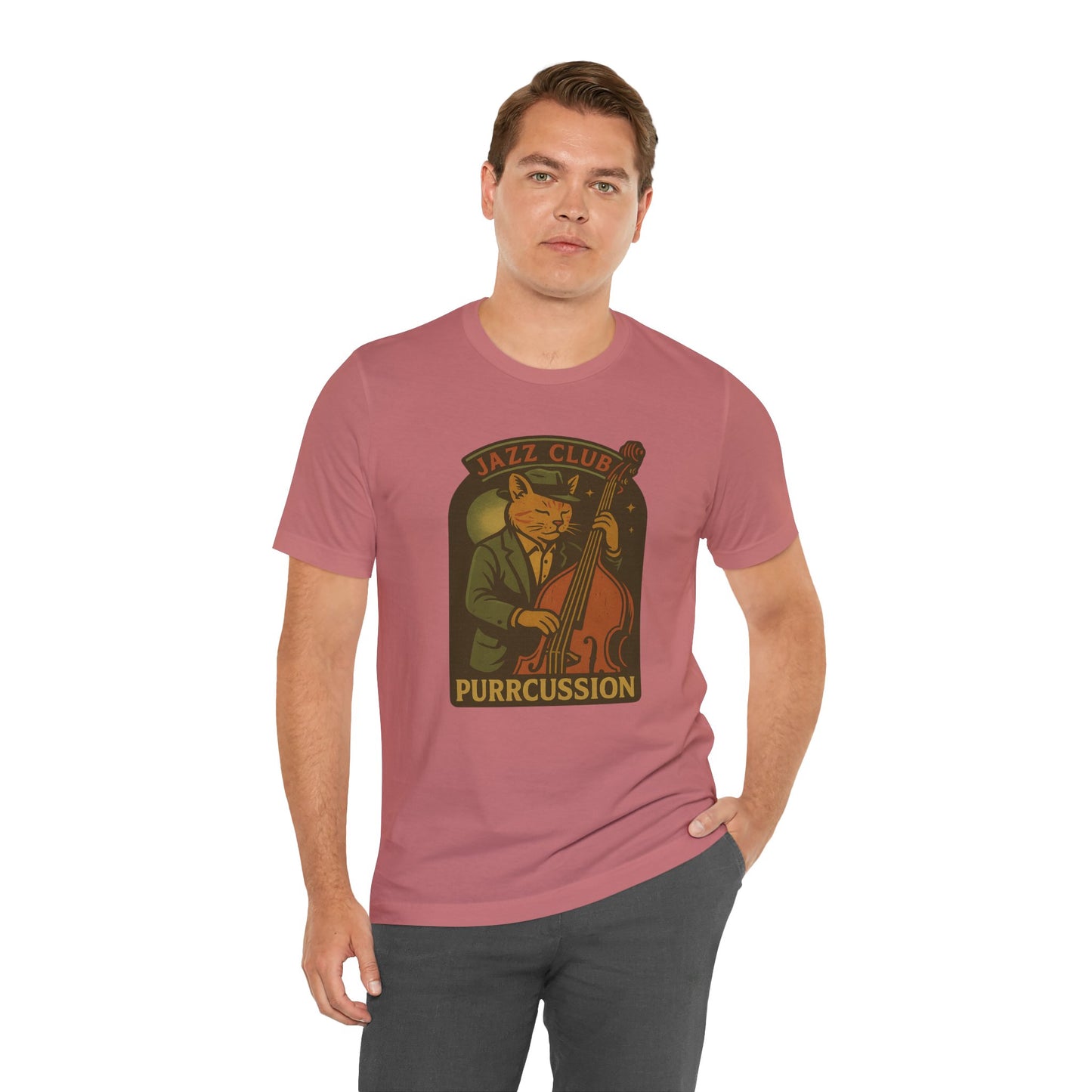 Purrcussion - Jazz Cat Playing on Cello - Unisex 100% Cotton T-shirt