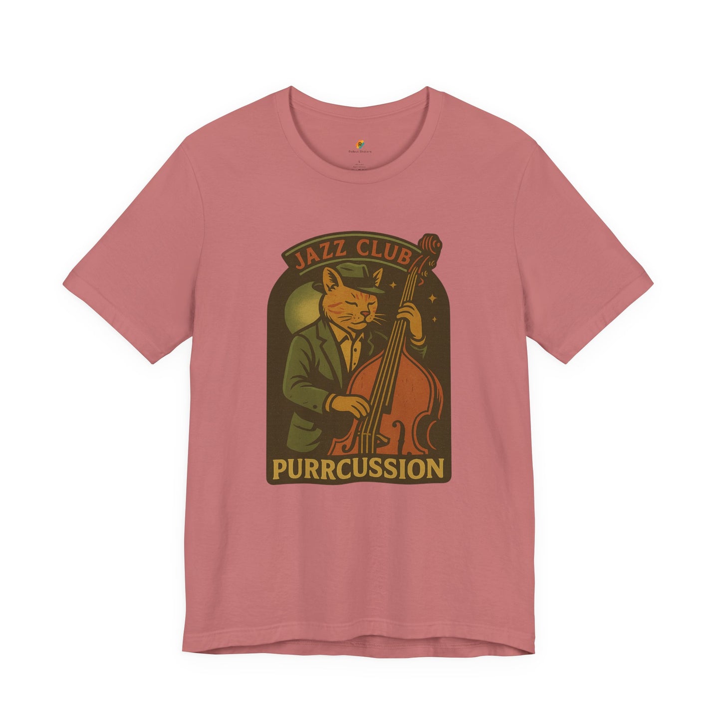 Purrcussion - Jazz Cat Playing on Cello - Unisex 100% Cotton T-shirt