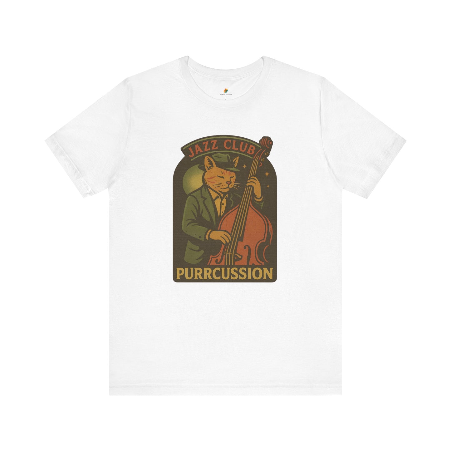 Purrcussion - Jazz Cat Playing on Cello - Unisex 100% Cotton T-shirt