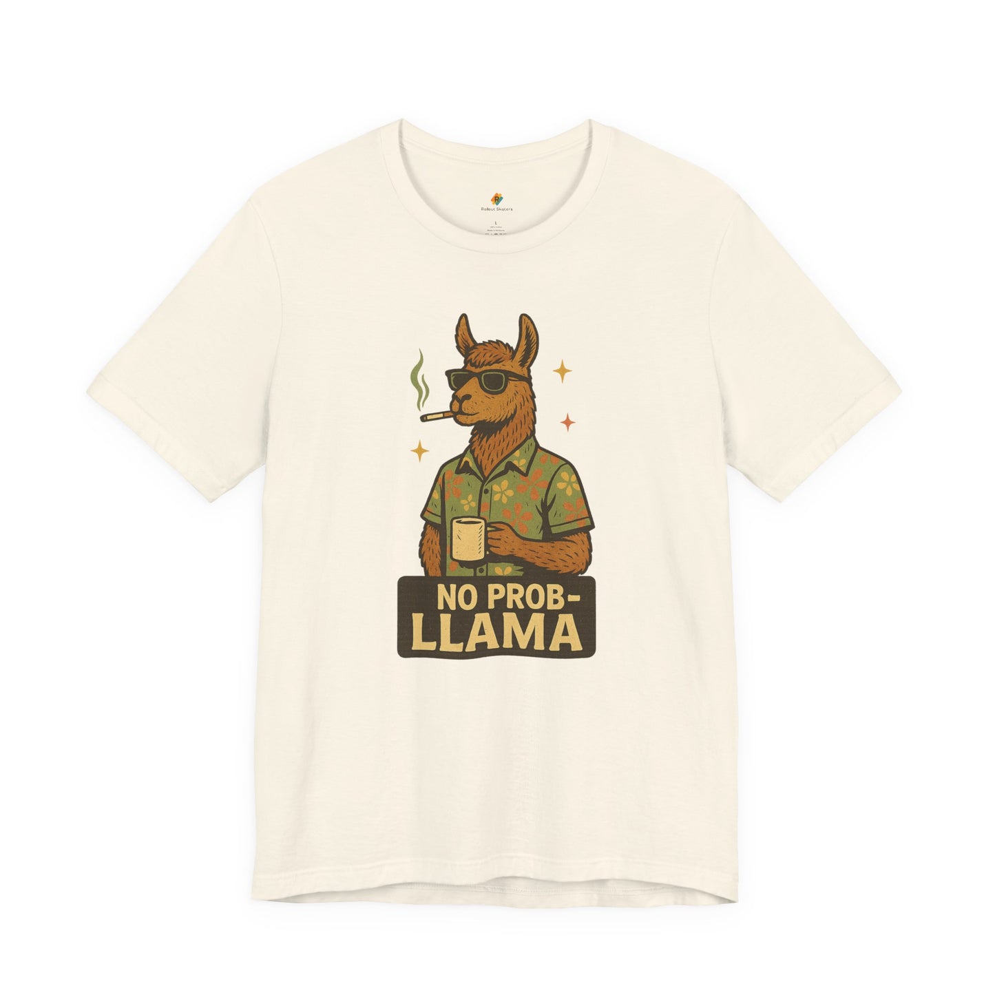 No Prob-llama - Old School Smoking and Coffee Drinking Llama - Unisex 100% Cotton T-shirt
