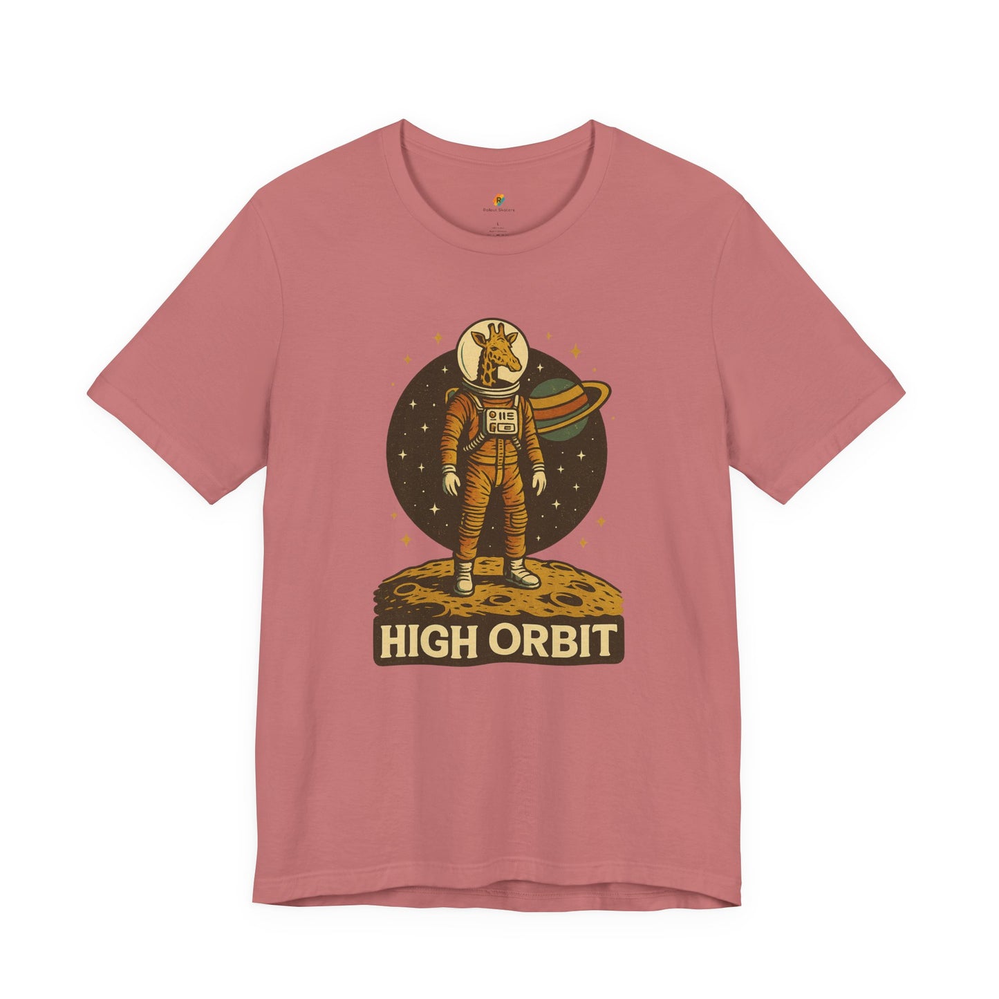 High Orbit - Old School Giraffe Astronaut in Space - Unisex 100% Cotton T-shirt