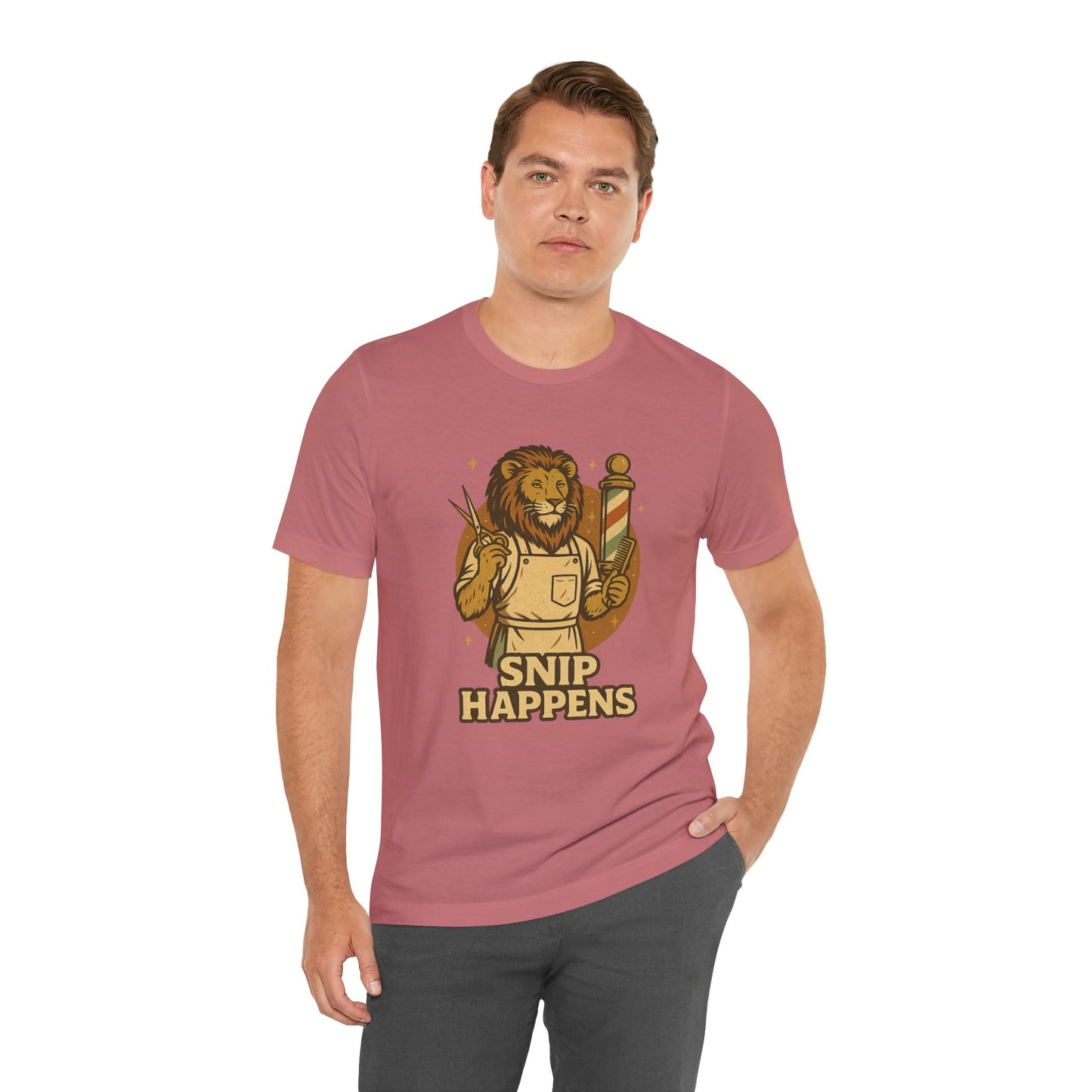 Snip Happens - Retro Vintage Funny Old School Lion Hairdresser - Unisex 100% Cotton T-shirt