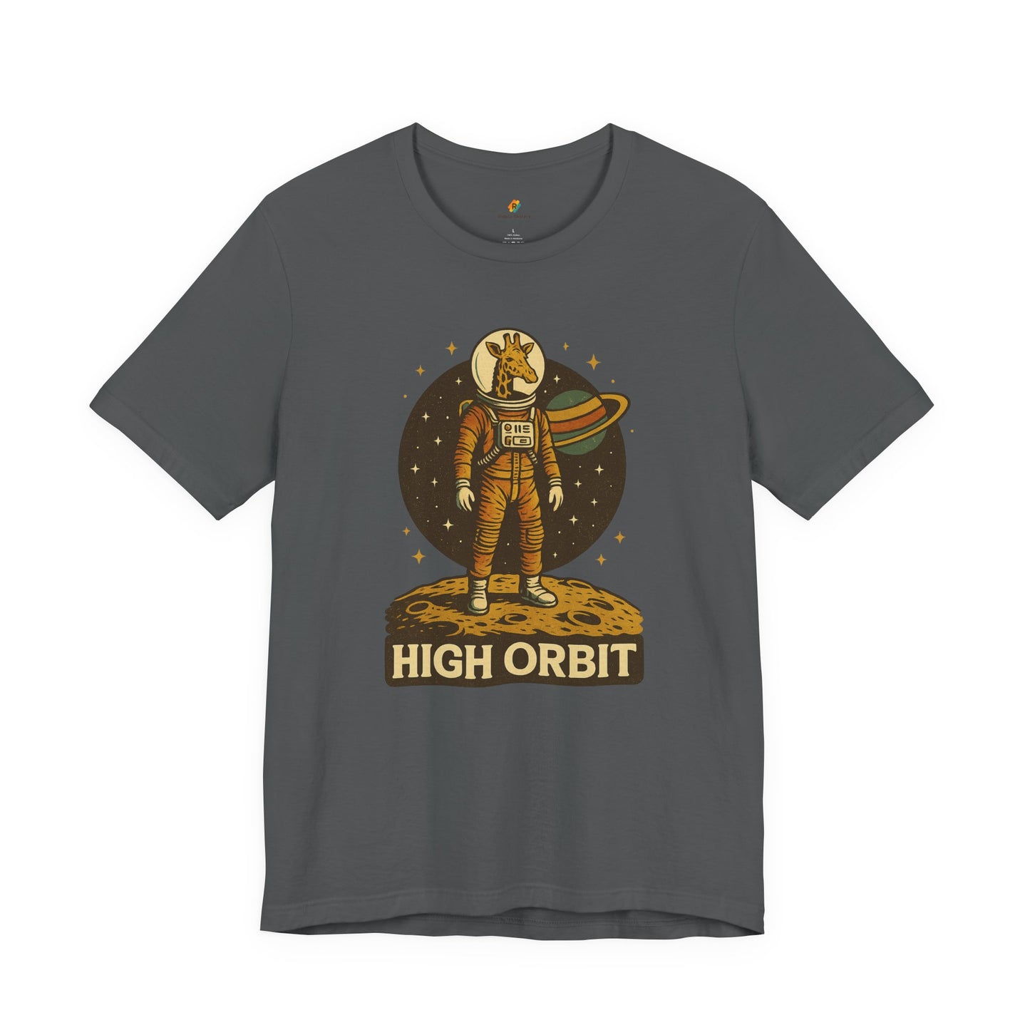 High Orbit - Old School Giraffe Astronaut in Space - Unisex 100% Cotton T-shirt