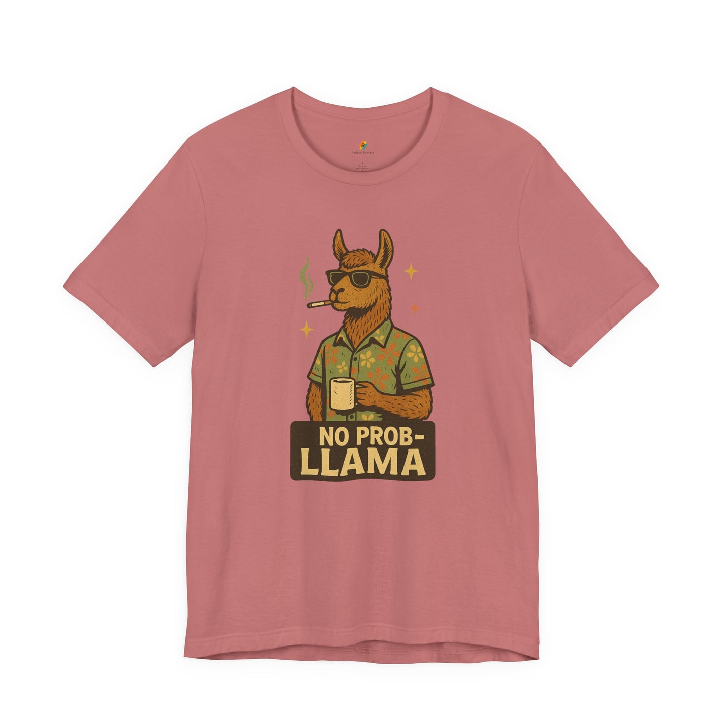 No Prob-llama - Old School Smoking and Coffee Drinking Llama - Unisex 100% Cotton T-shirt