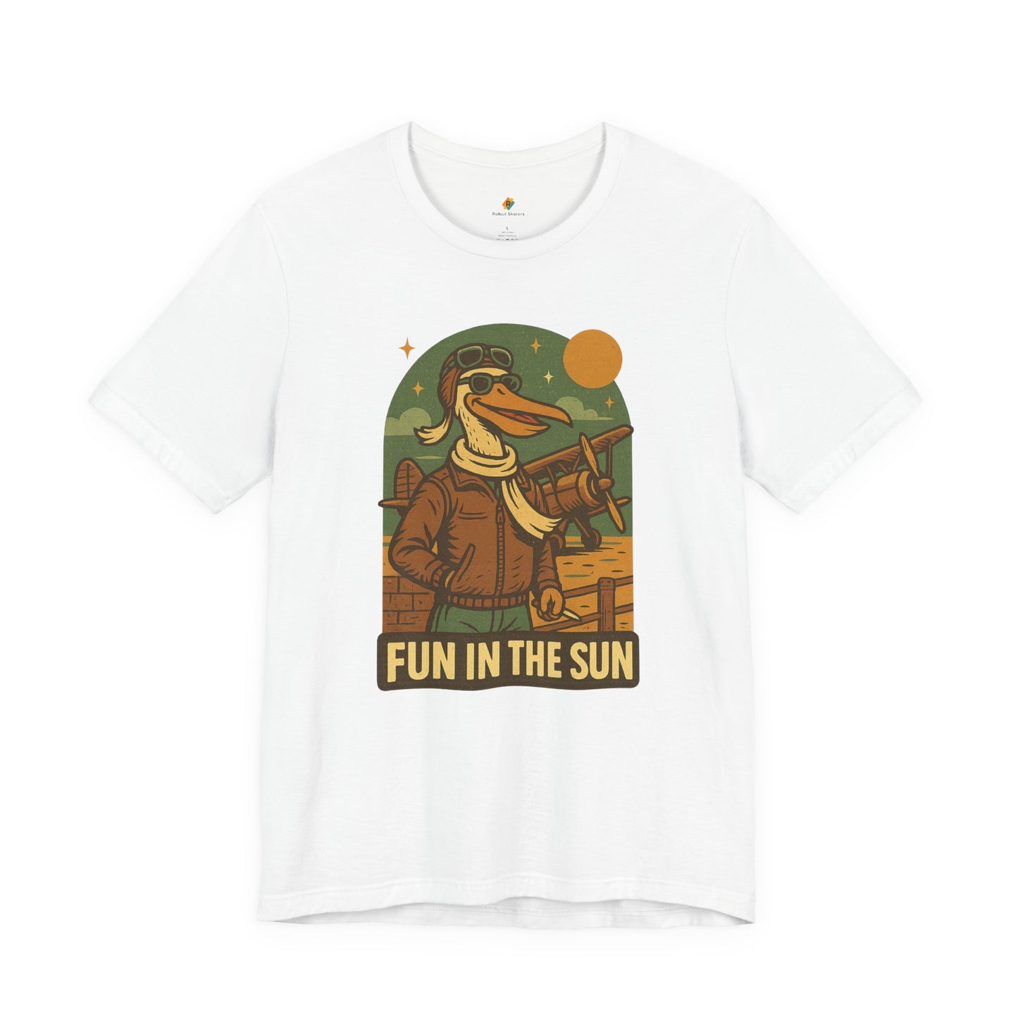 Fun in the Sun - Retro Funny Old School Veteran Pilot Pelican - Unisex 100% Cotton T-shirt