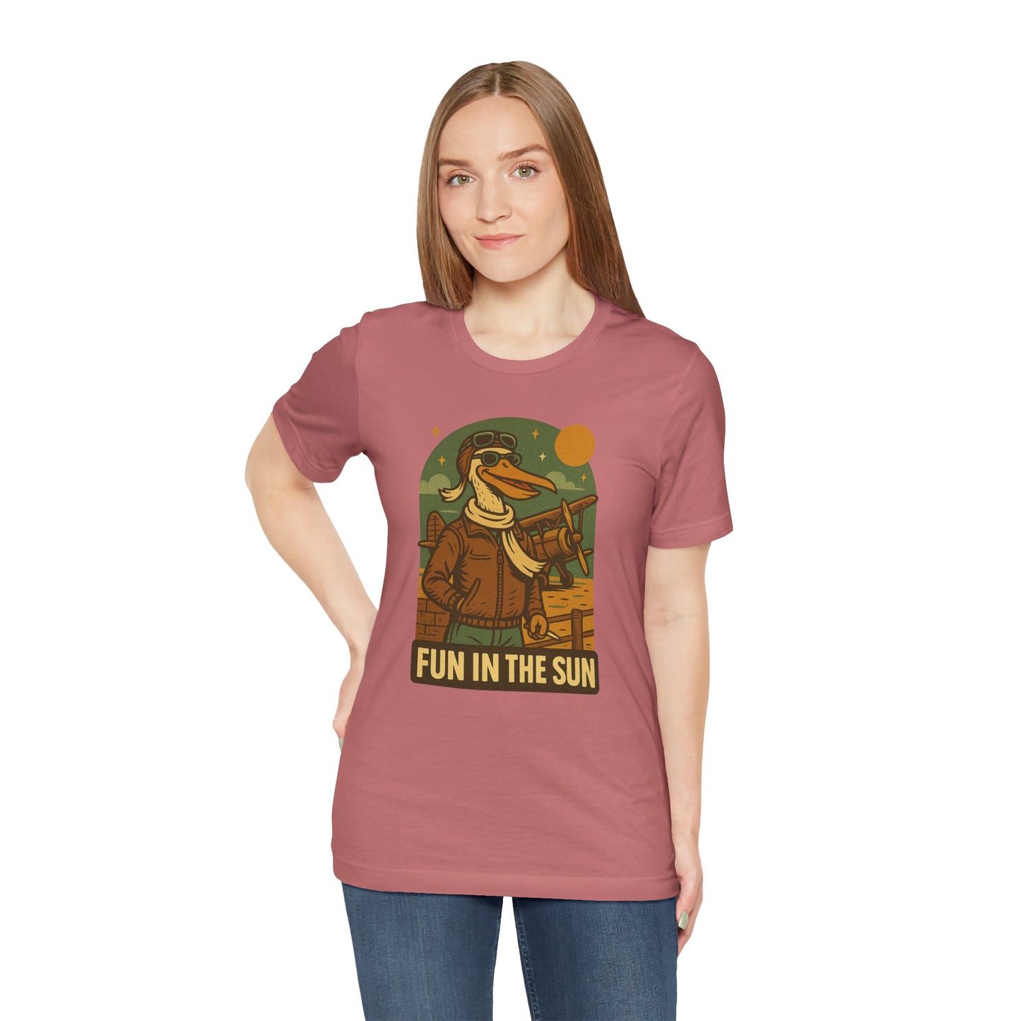 Fun in the Sun - Retro Funny Old School Veteran Pilot Pelican - Unisex 100% Cotton T-shirt