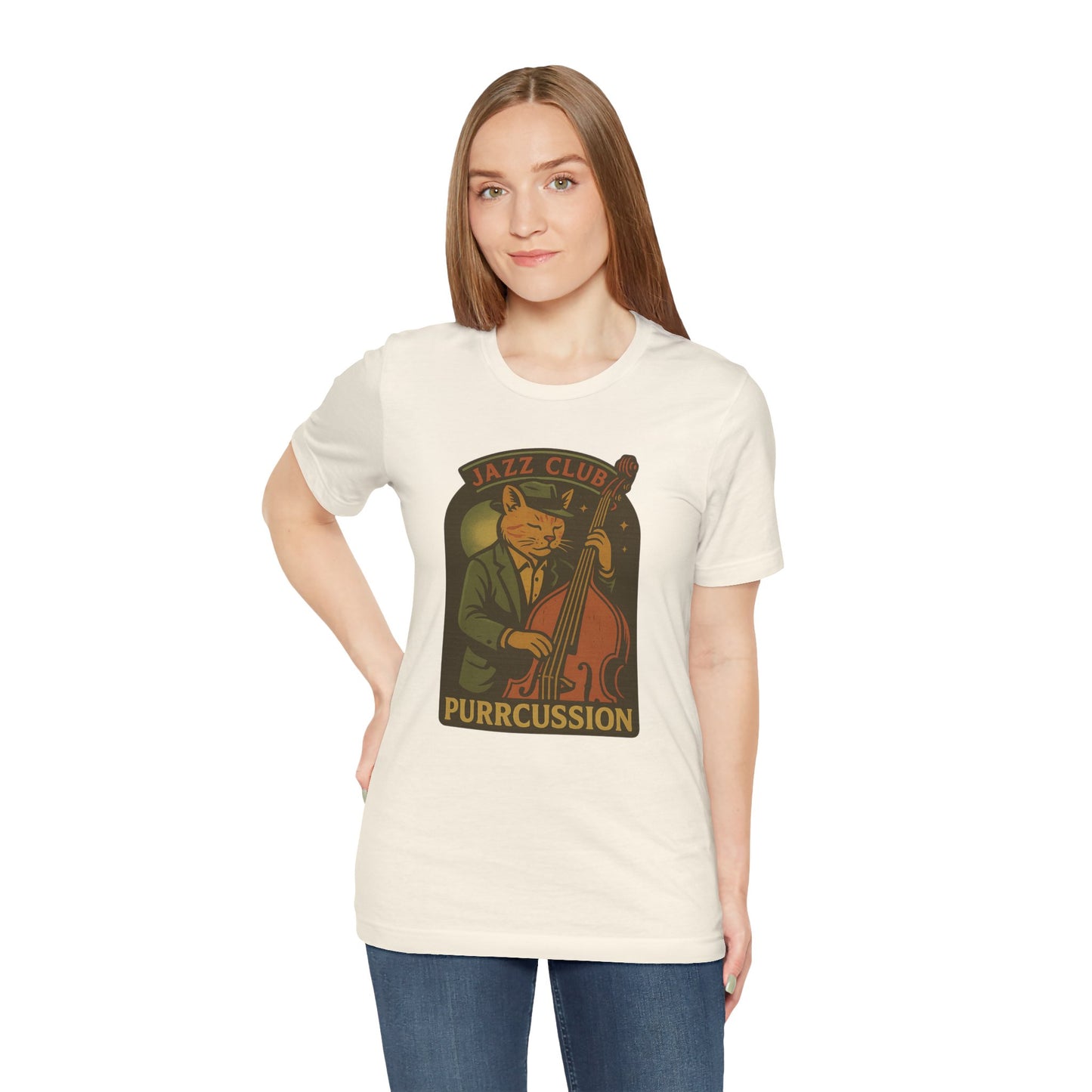 Purrcussion - Jazz Cat Playing on Cello - Unisex 100% Cotton T-shirt