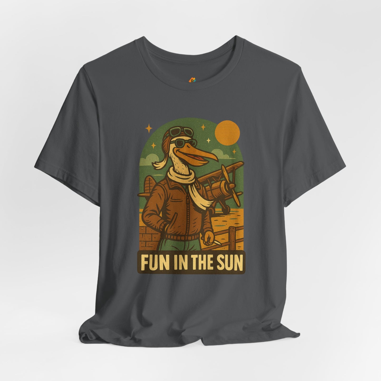 Fun in the Sun - Retro Funny Old School Veteran Pilot Pelican - Unisex 100% Cotton T-shirt