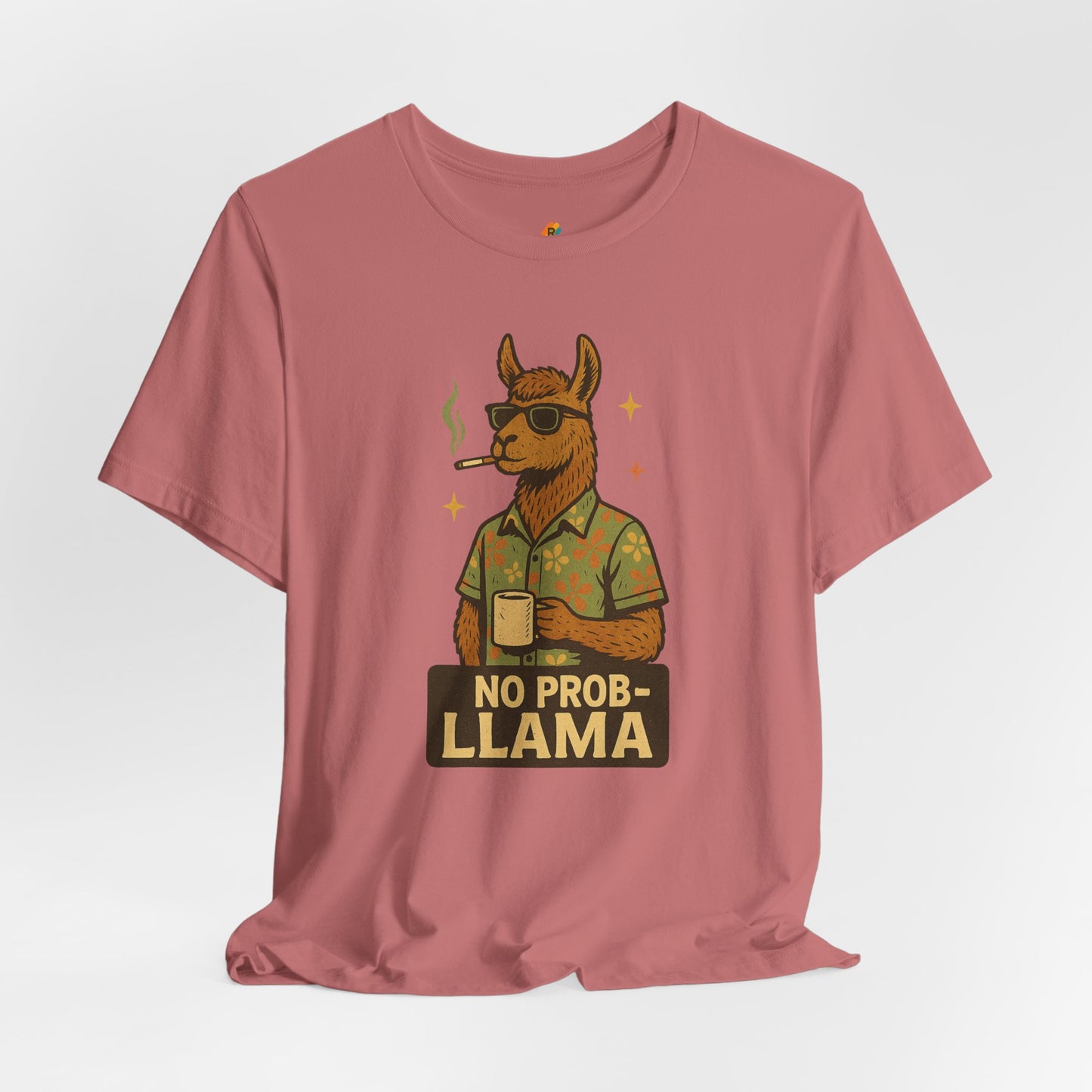 No Prob-llama - Old School Smoking and Coffee Drinking Llama - Unisex 100% Cotton T-shirt