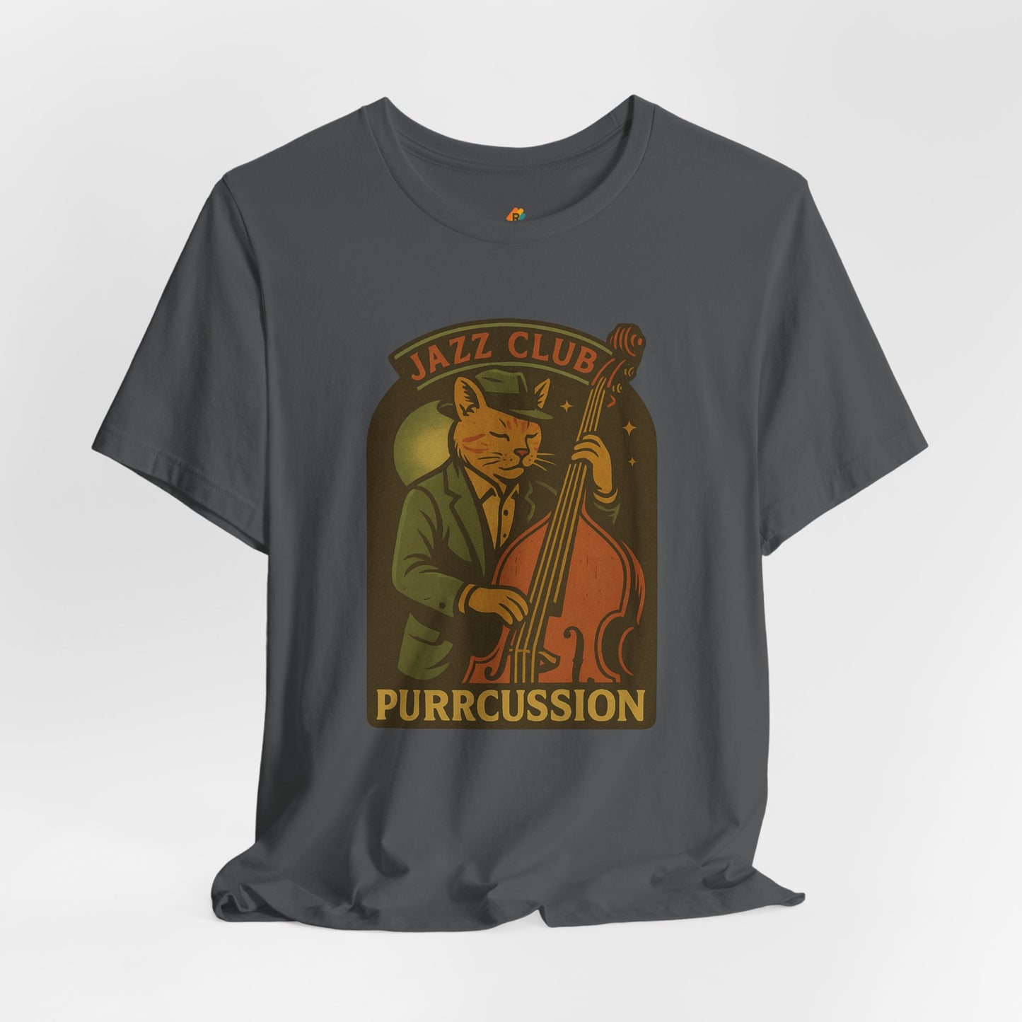 Purrcussion - Jazz Cat Playing on Cello - Unisex 100% Cotton T-shirt