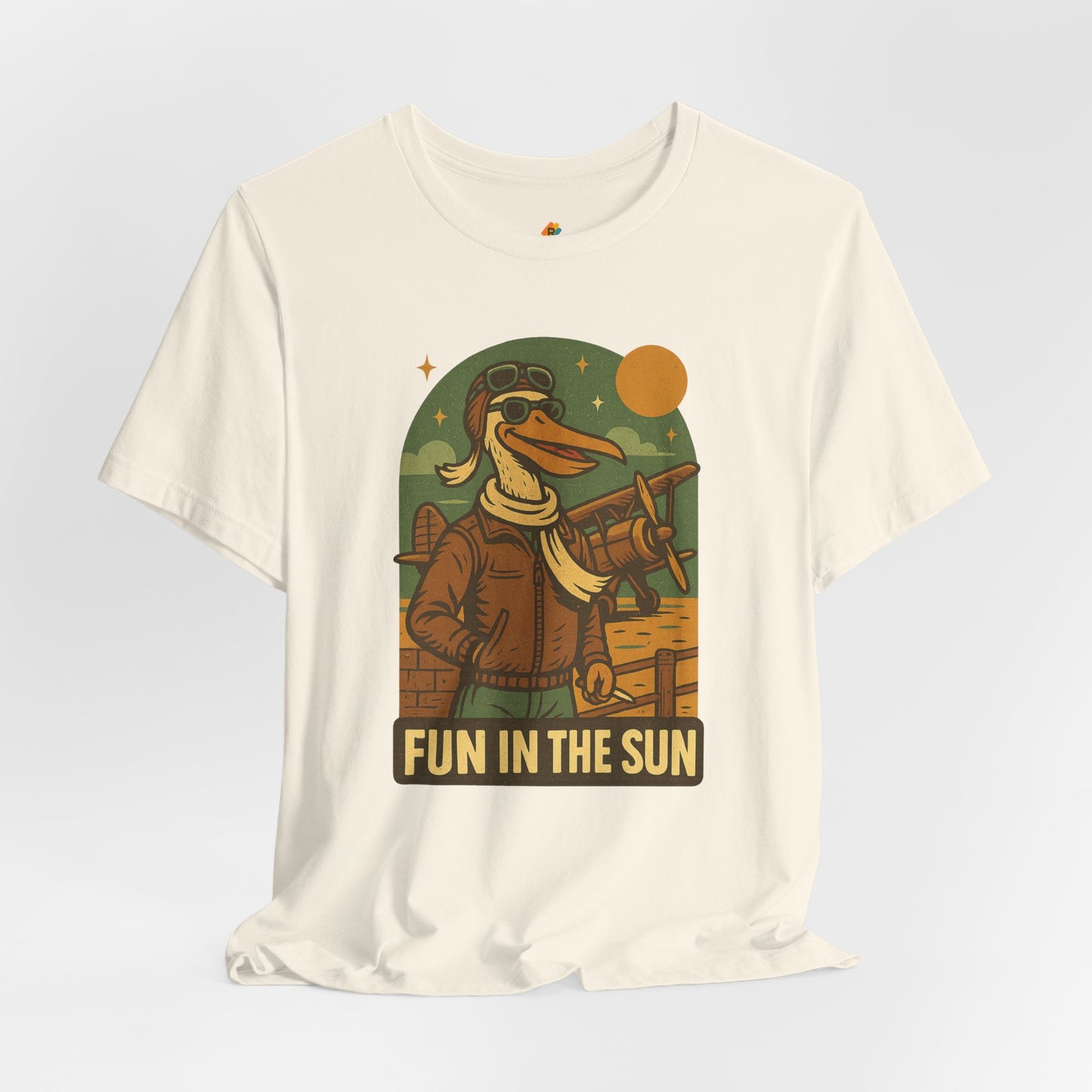 Fun in the Sun - Retro Funny Old School Veteran Pilot Pelican - Unisex 100% Cotton T-shirt