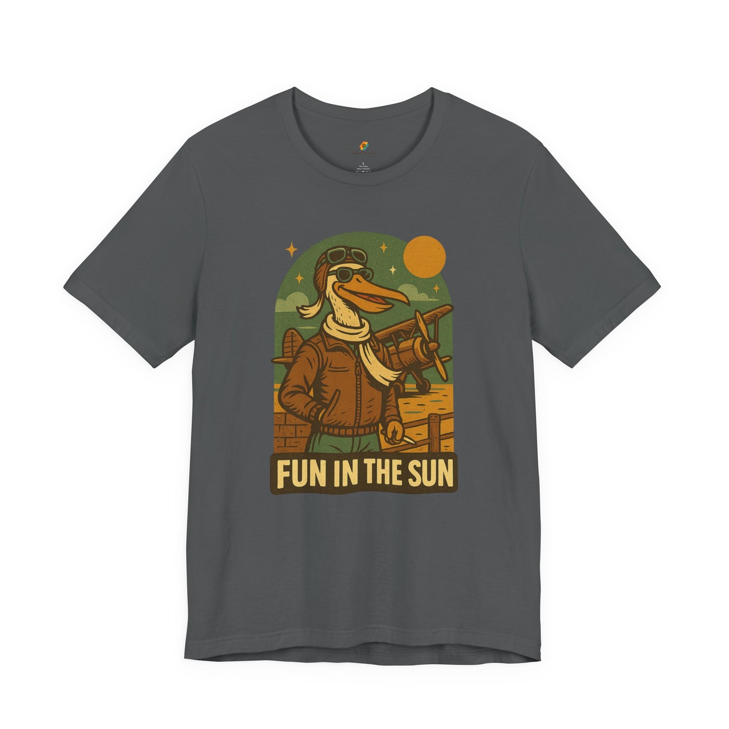 Fun in the Sun - Retro Funny Old School Veteran Pilot Pelican - Unisex 100% Cotton T-shirt