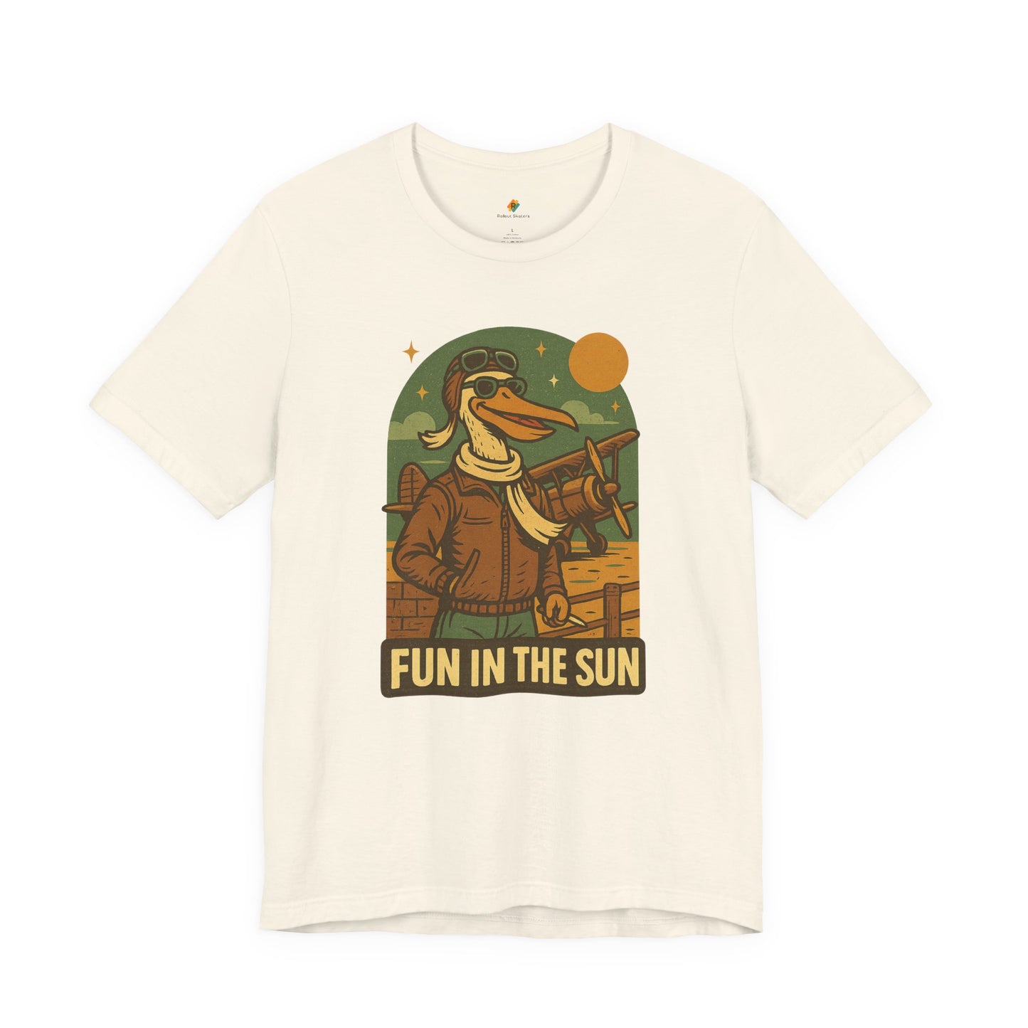 Fun in the Sun - Retro Funny Old School Veteran Pilot Pelican - Unisex 100% Cotton T-shirt