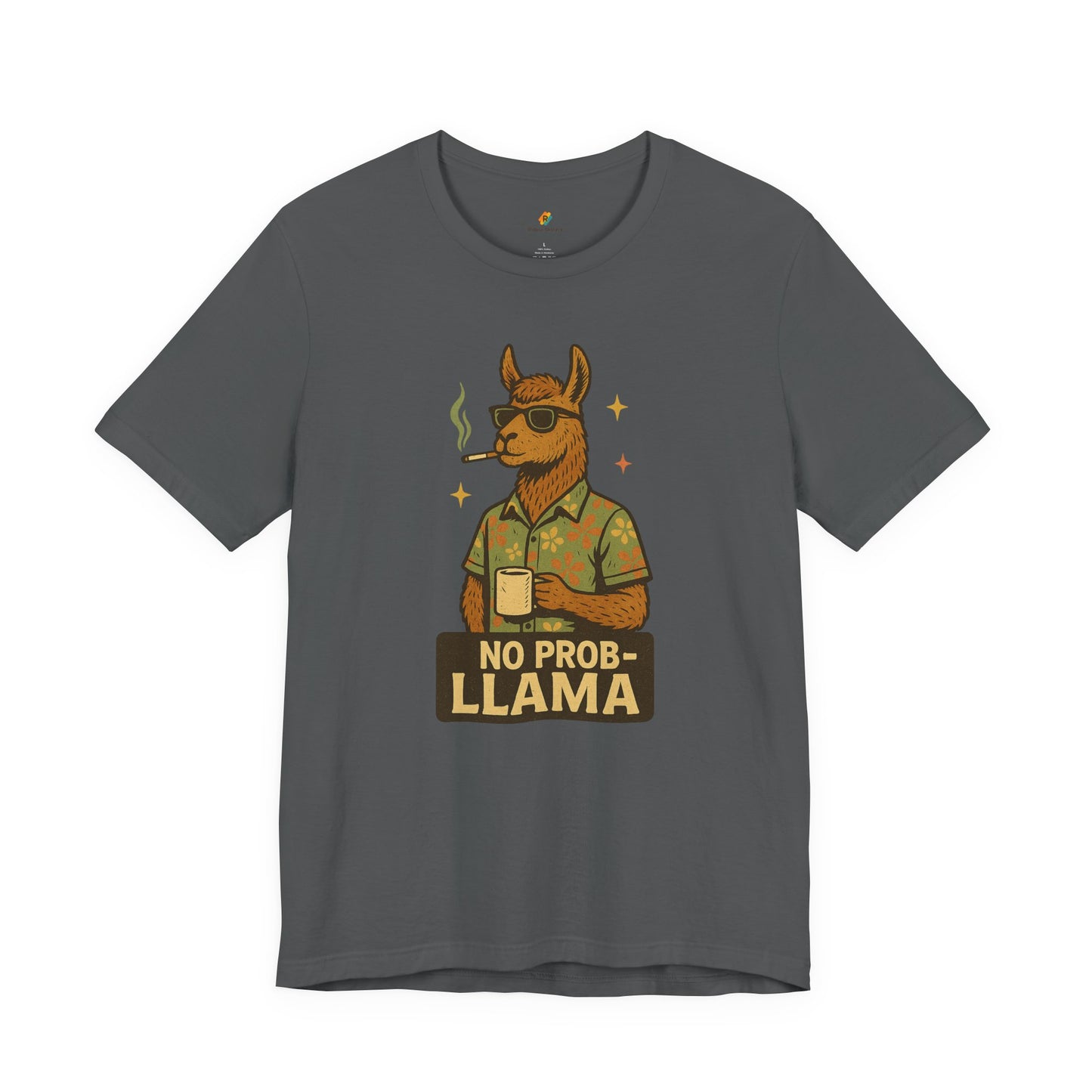 No Prob-llama - Old School Smoking and Coffee Drinking Llama - Unisex 100% Cotton T-shirt