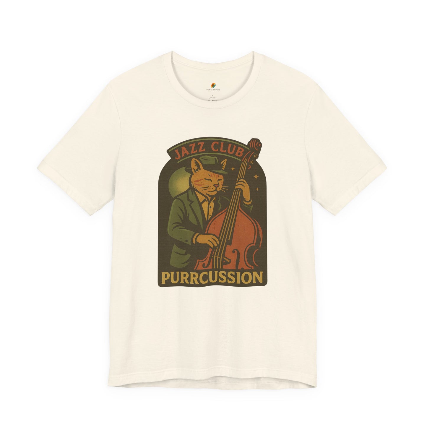 Purrcussion - Jazz Cat Playing on Cello - Unisex 100% Cotton T-shirt
