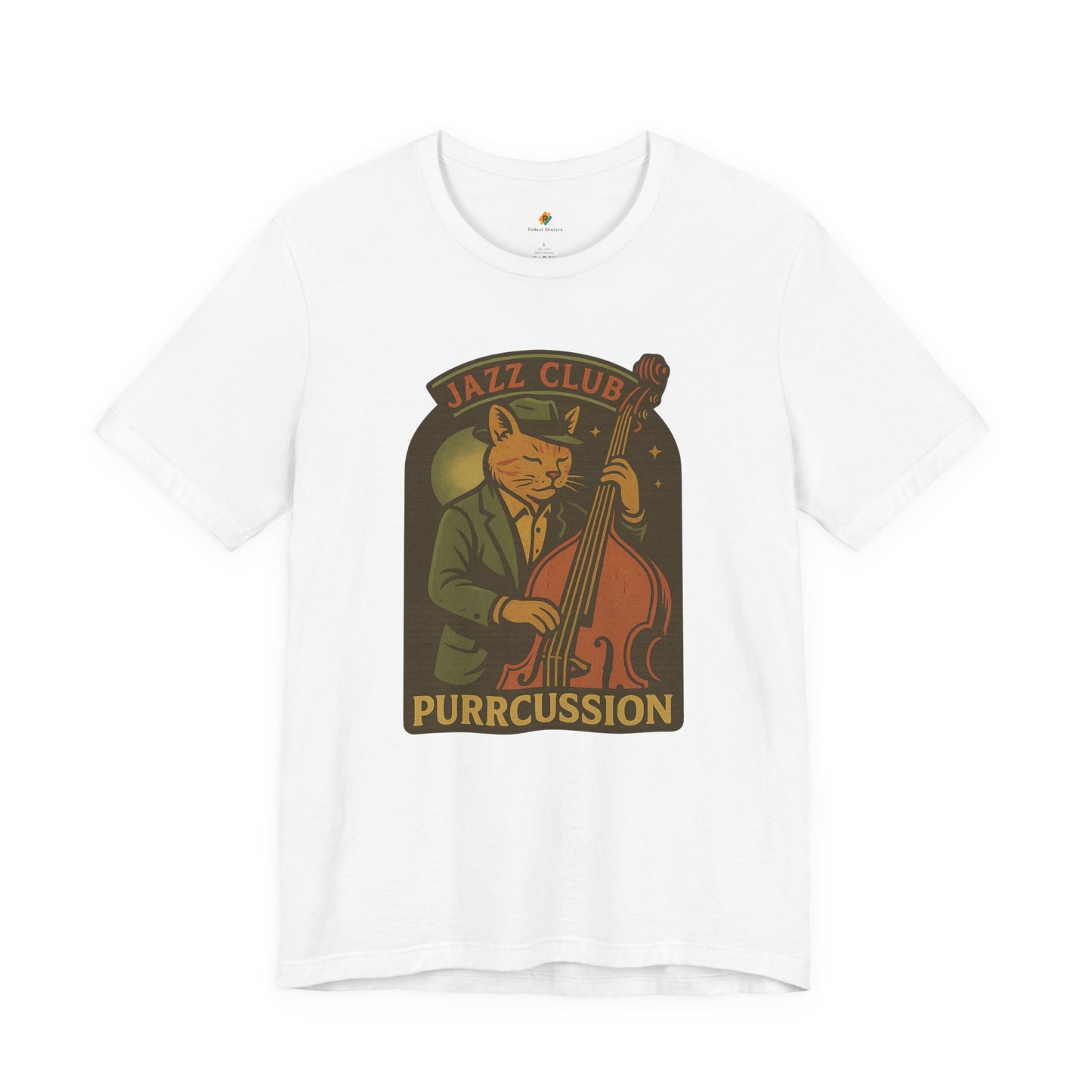 Purrcussion - Jazz Cat Playing on Cello - Unisex 100% Cotton T-shirt