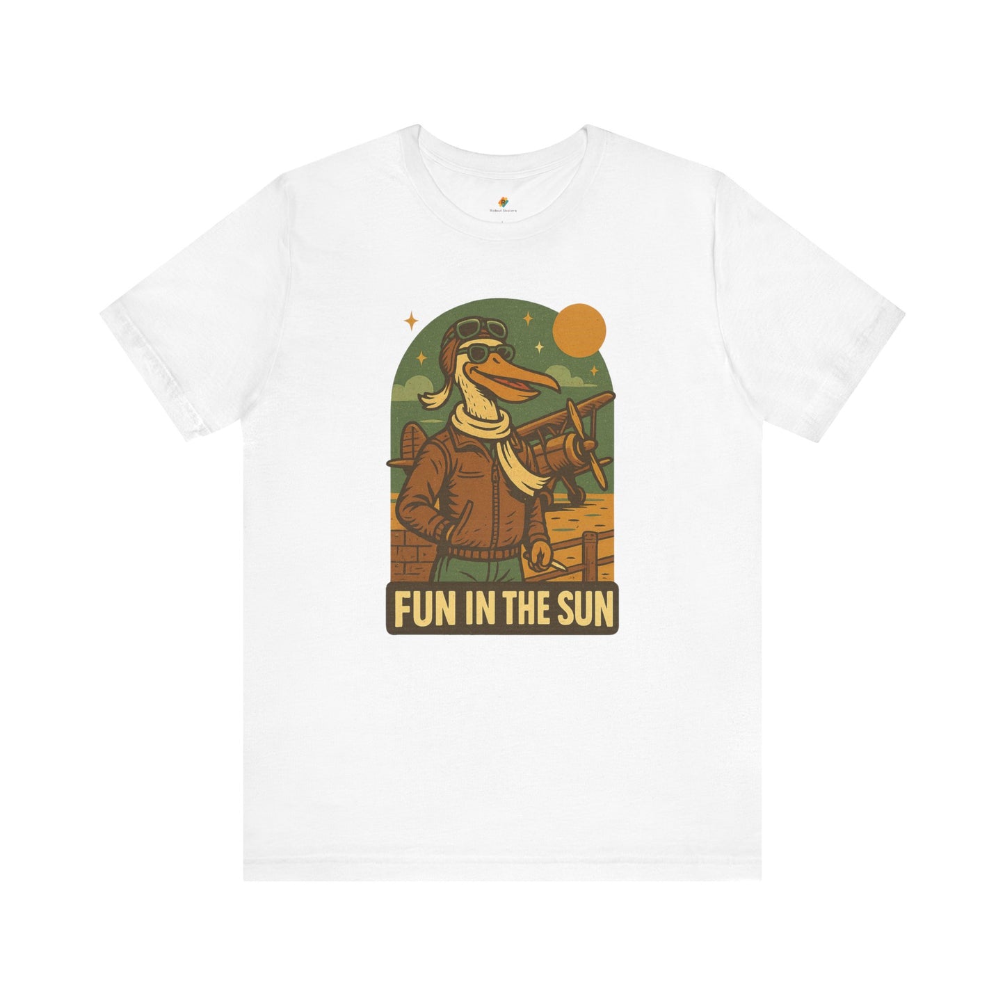 Fun in the Sun - Retro Funny Old School Veteran Pilot Pelican - Unisex 100% Cotton T-shirt